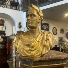 1950s Neo classical Gold Patinated Plaster Bust of Giulio Cesare
