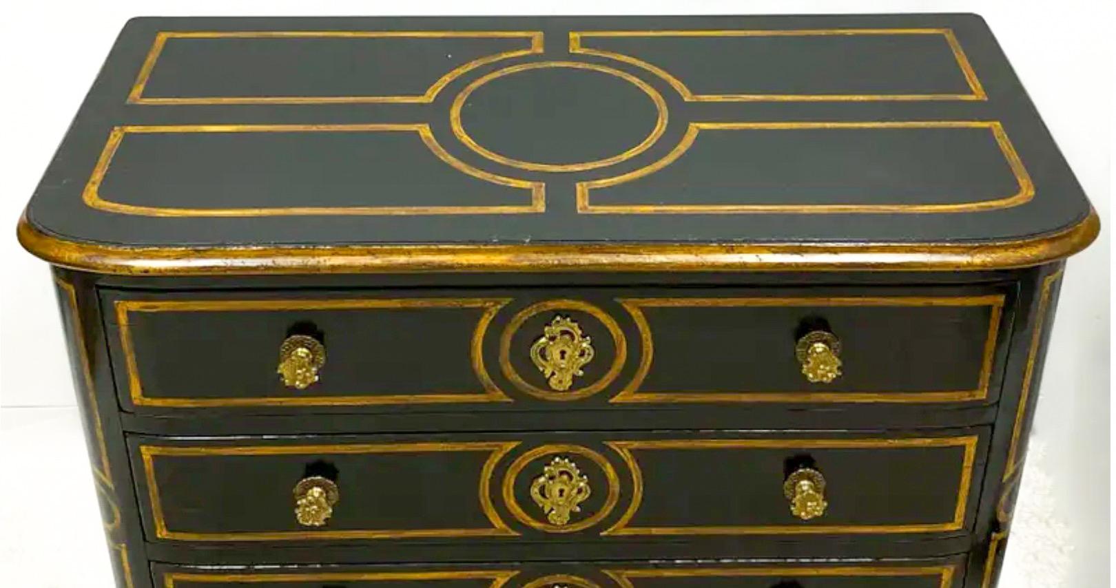 Neoclassical 1950s Neo-Classical Style Continental Ebonized and Gilt Painted Commode