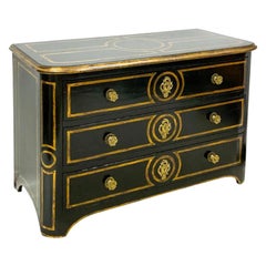 1950s Neo-Classical Style Continental Ebonized and Gilt Painted Commode