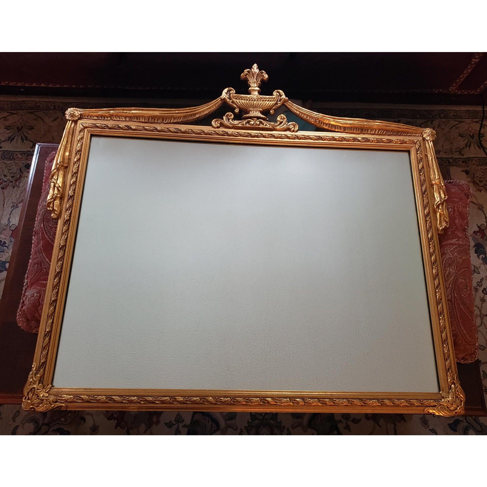 1950s Neo-Classical Style Gilt Wood Draperies, Urn and Acanthus Leaves Mirror 8