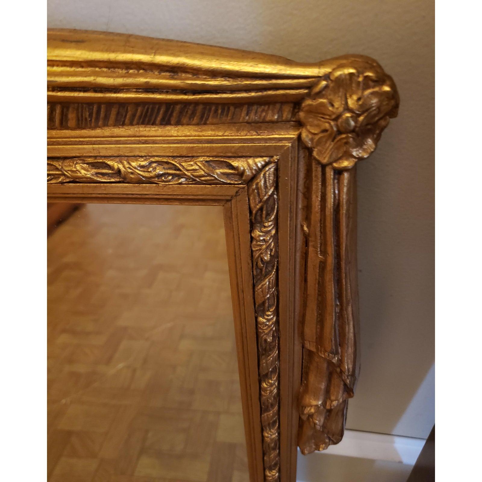 Neoclassical 1950s Neo-Classical Style Gilt Wood Draperies, Urn and Acanthus Leaves Mirror