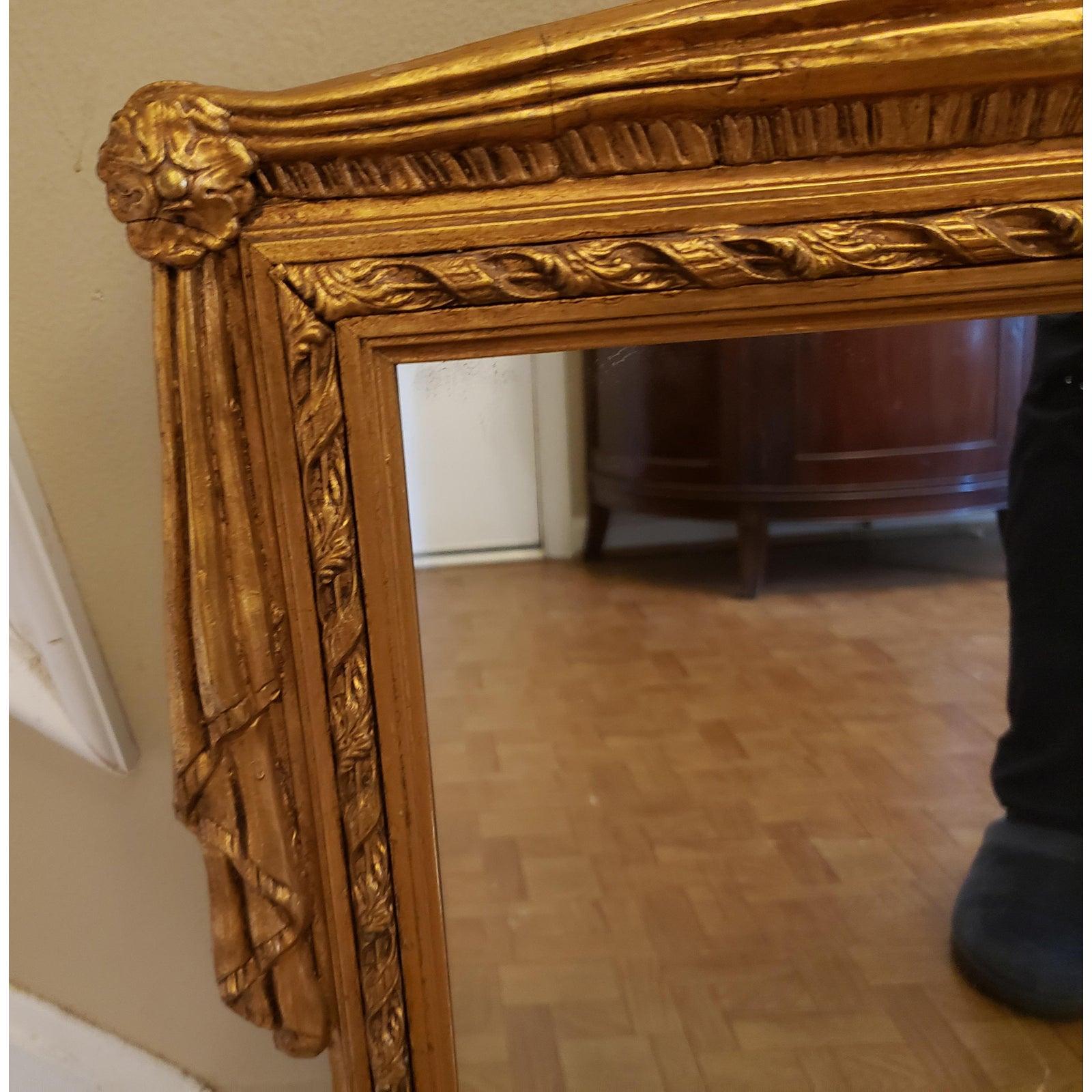 20th Century 1950s Neo-Classical Style Gilt Wood Draperies, Urn and Acanthus Leaves Mirror