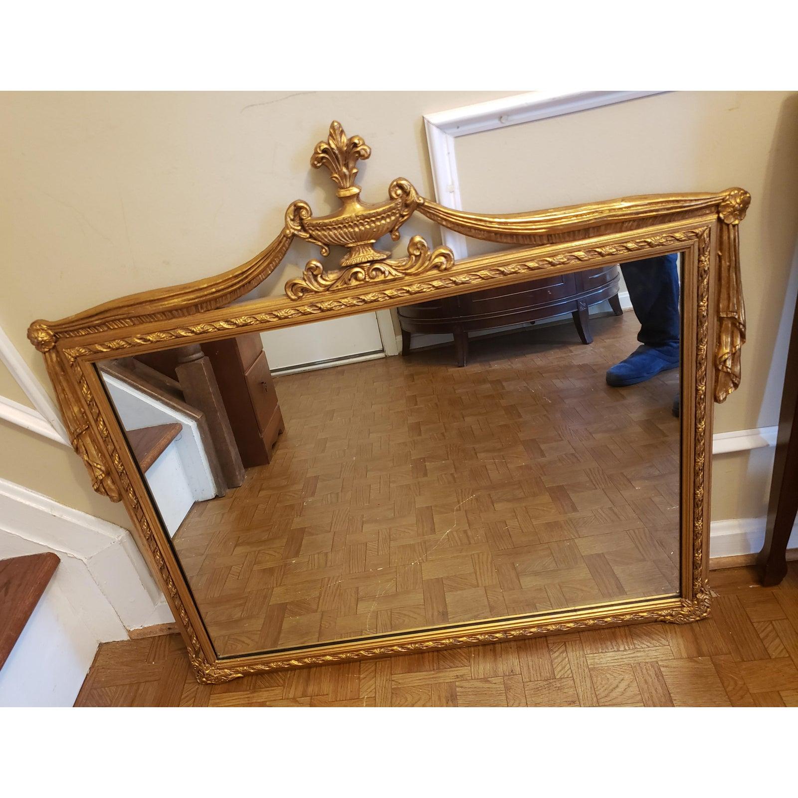 1950s Neo-Classical Style Gilt Wood Draperies, Urn and Acanthus Leaves Mirror 1