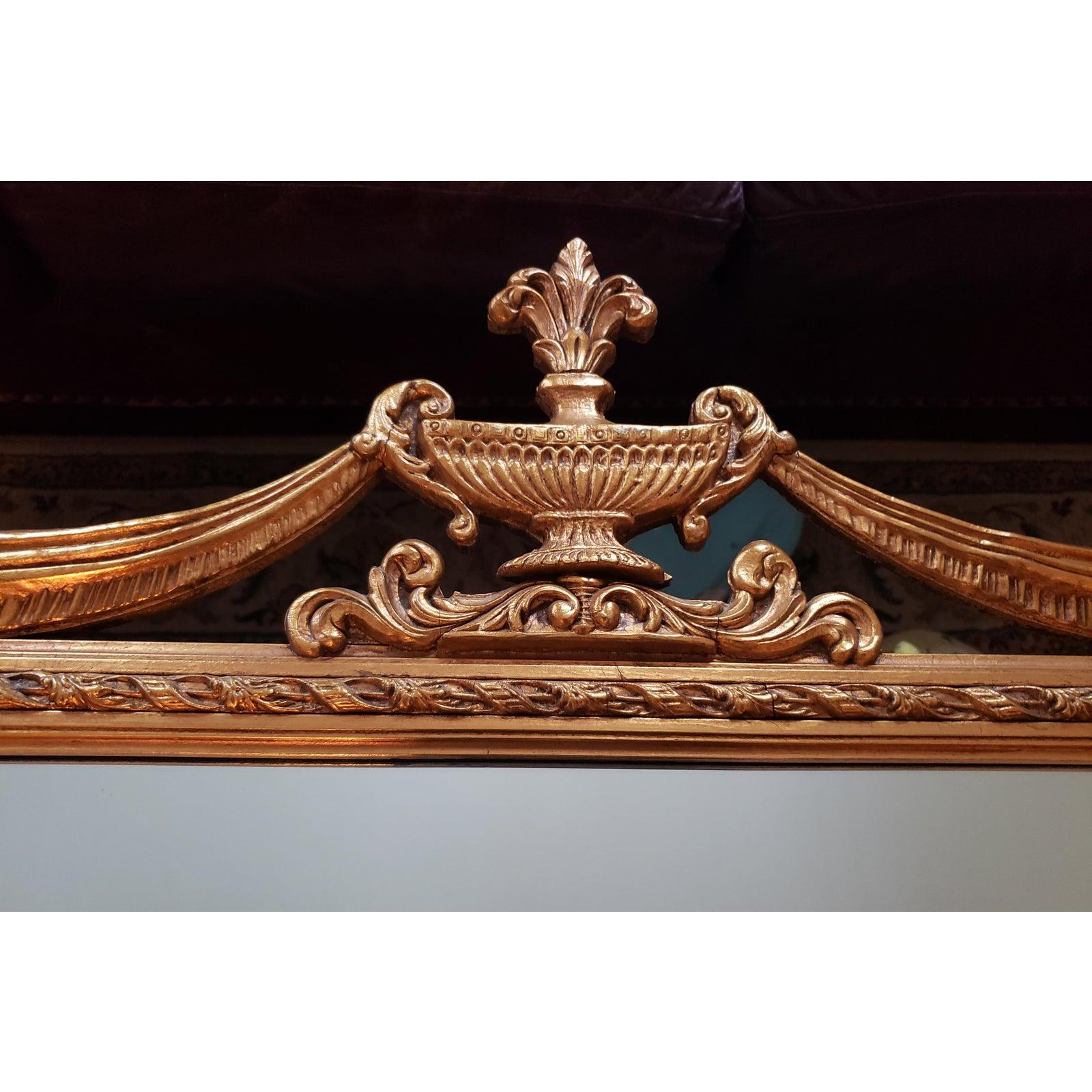 1950s Neo-Classical Style Gilt Wood Draperies, Urn and Acanthus Leaves Mirror 4