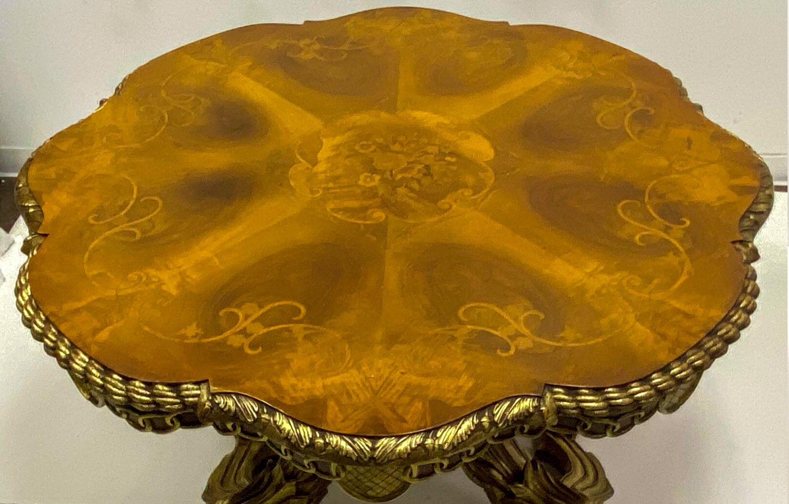 Neoclassical 1950s Neo-Classical Style Italian Inlaid Mahogany Gilt Dolphin Center Table