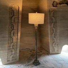 1950s Neoclassical Floor Lamp Patinated Bronze Green Marble