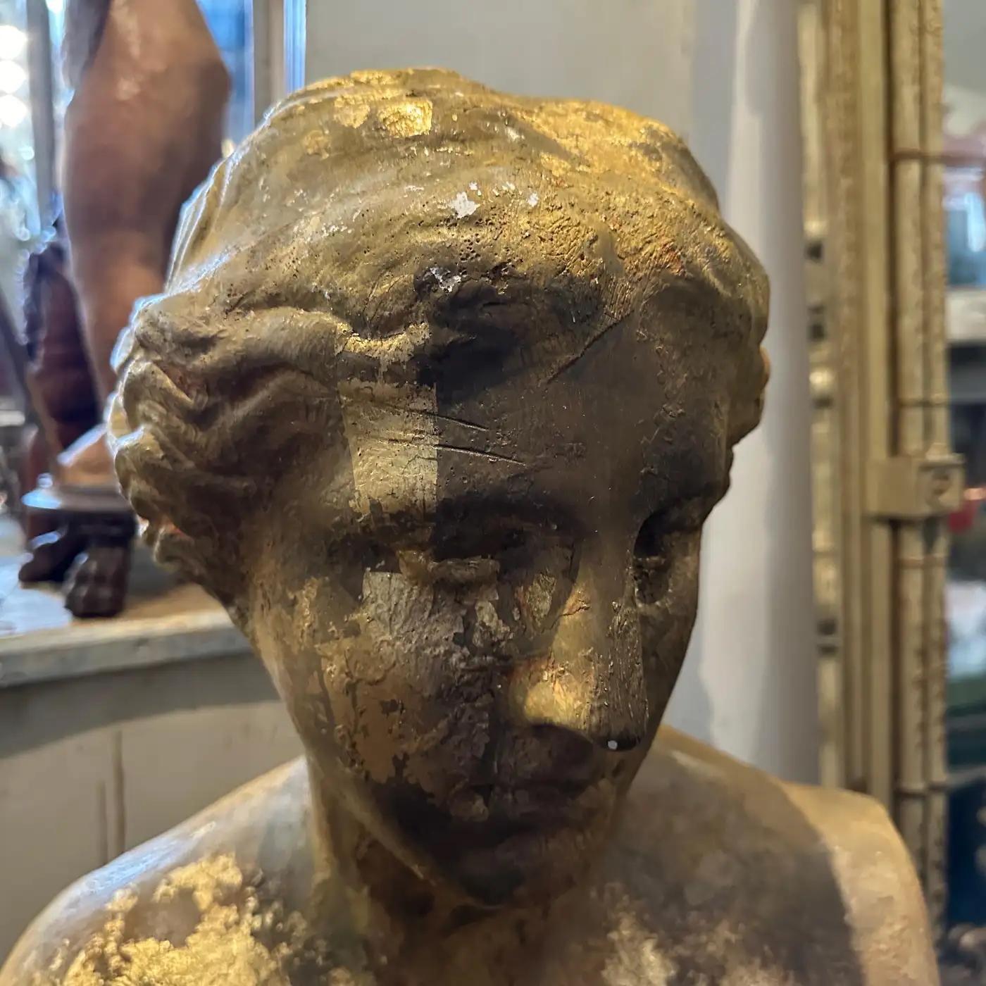 This exquisite bust captures the essence of Neoclassical aesthetics, featuring a meticulous rendering of the timeless beauty of the Venere di Milo (Venus de Milo), a celebrated ancient Greek statue. It came from a Gipsoteca in a sicilian academy of
