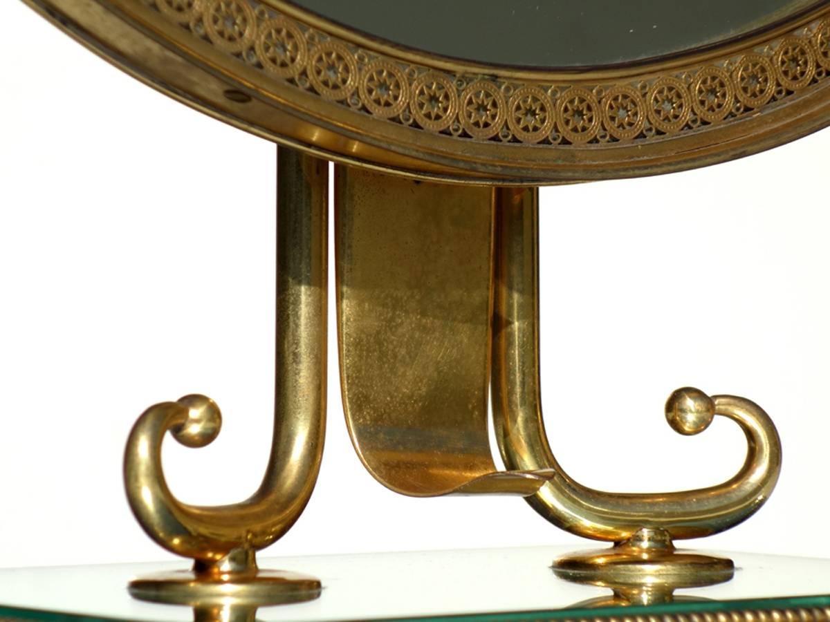 Polished 1950s Neoclassical Italian Midcentury Brass Italy Table Vanity Mirror