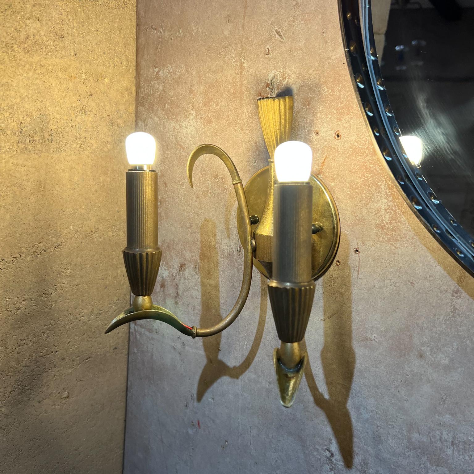 Metal 1950s Neoclassical Italian Wall Sconce Pair Sculptural Double Arm from Italy For Sale