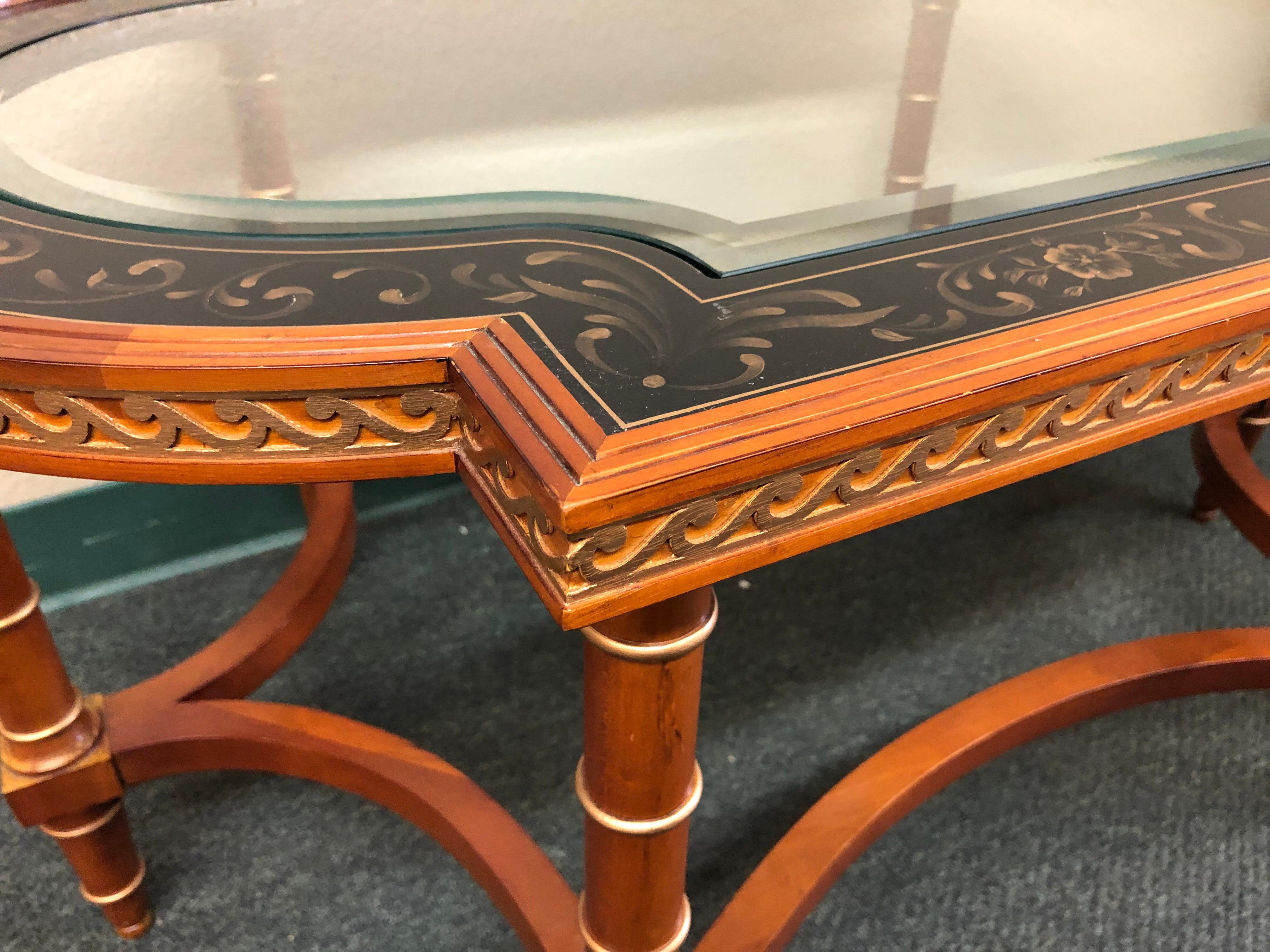 Glass 1950s Neoclassical John Widdicomb Wooden Cocktail Table For Sale