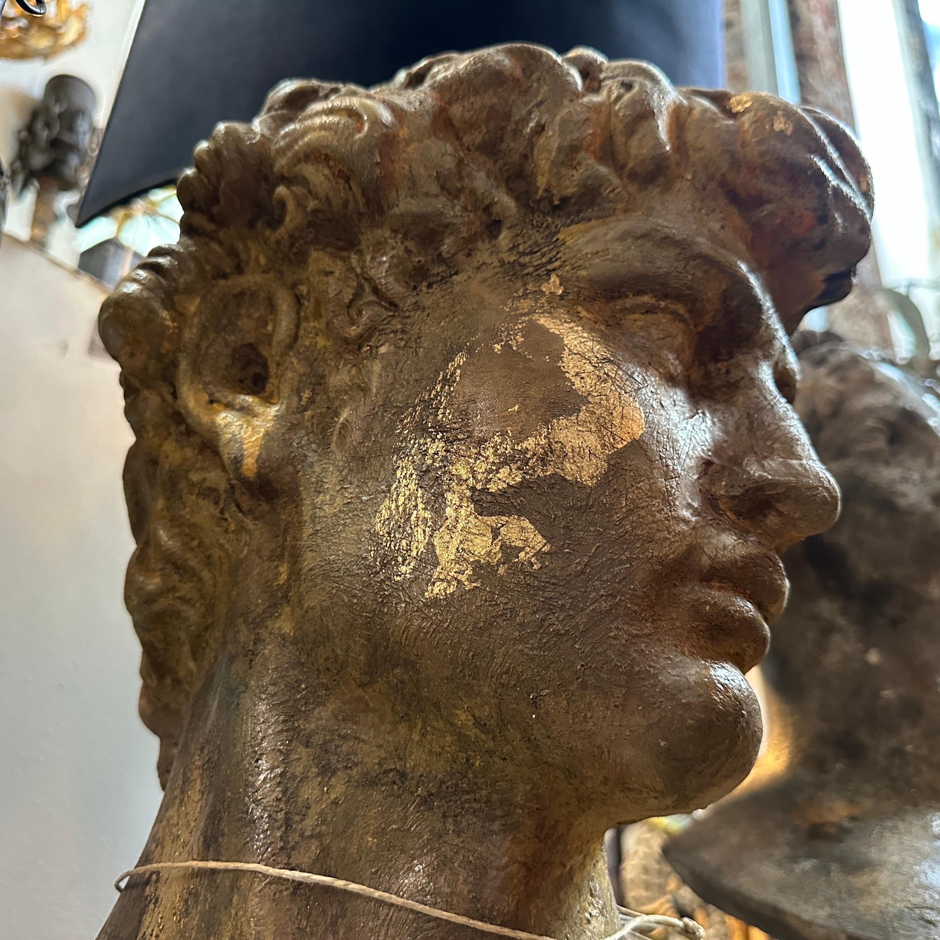 1950s Neoclassical revival Gilded Plaster Italian Bust of David 3