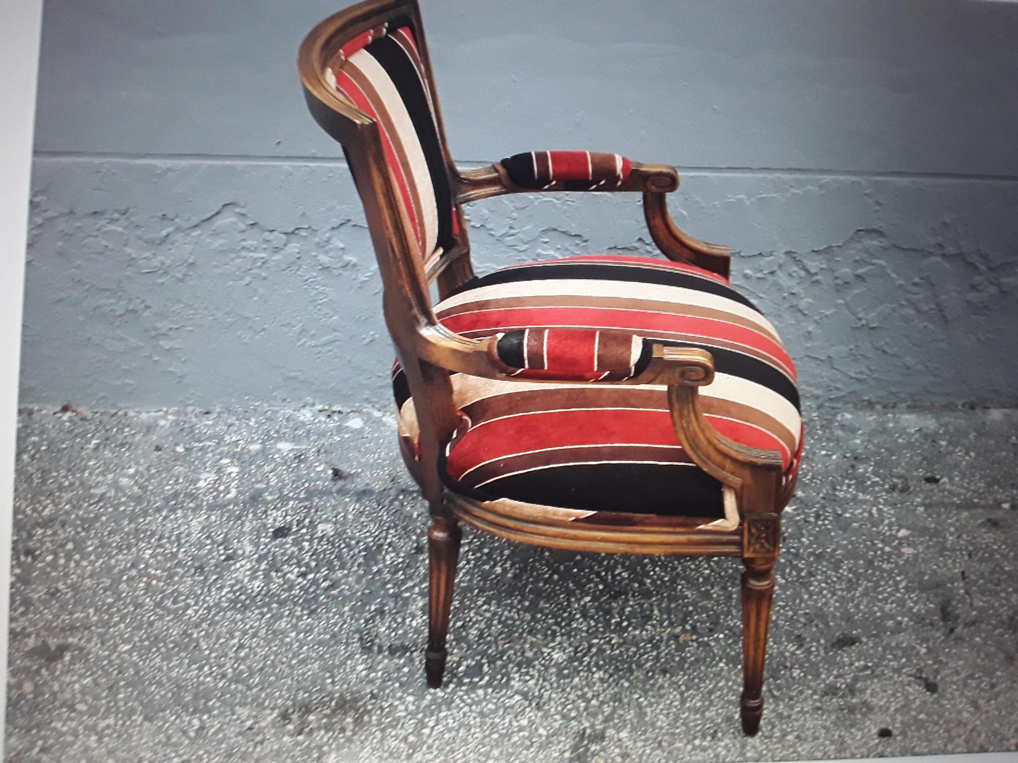 American 1950's Neoclassical style Carved Armchair now with Modern Fabric For Sale