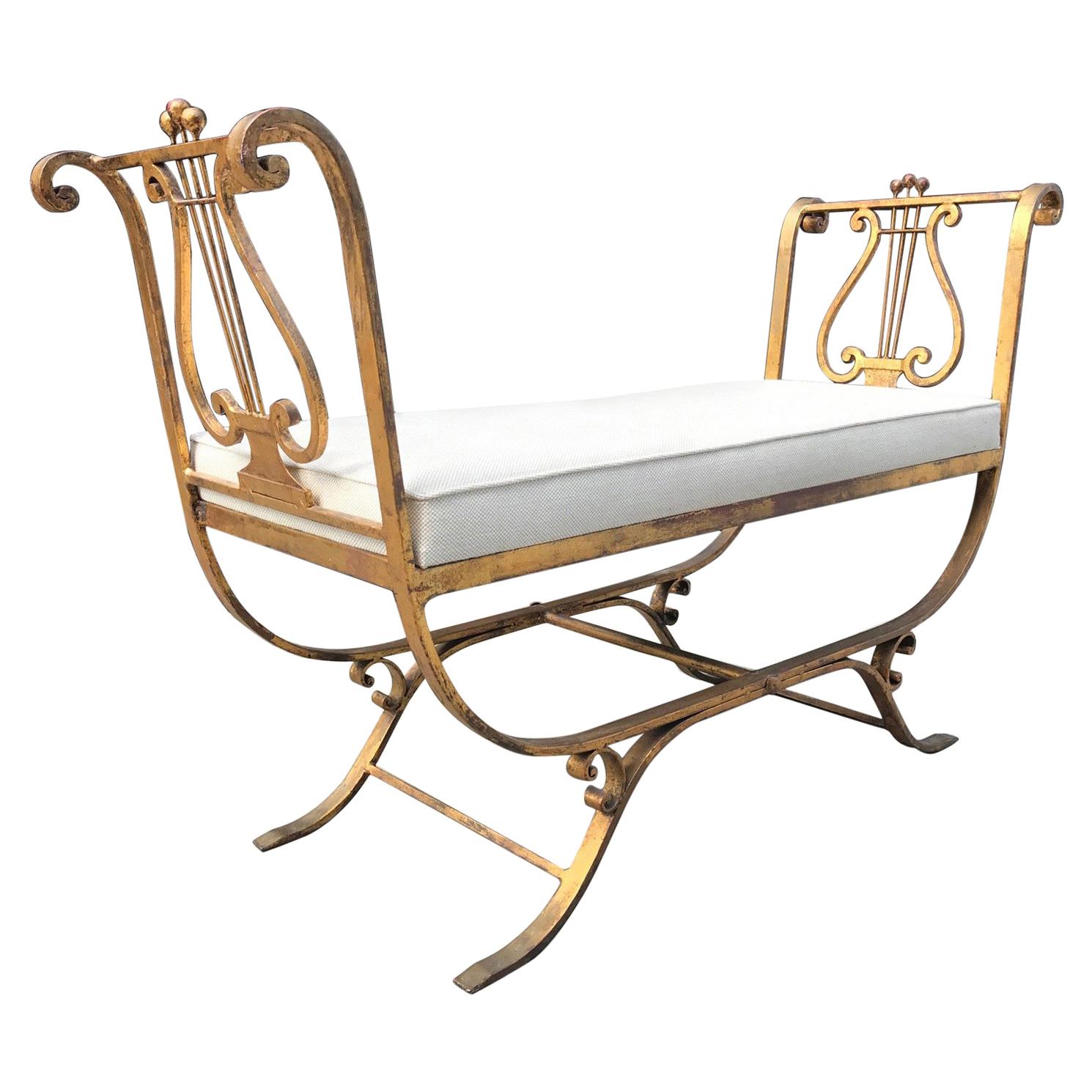 1950s Neoclassical Style Gold Gilt Iron Bench