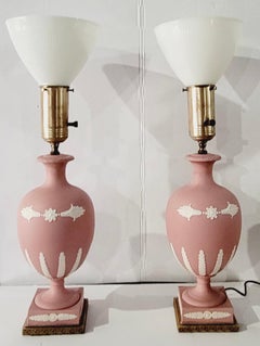 1950s Neoclassical Style Pink Basalt Pottery Lamps Att. to Wedgwood, Pair