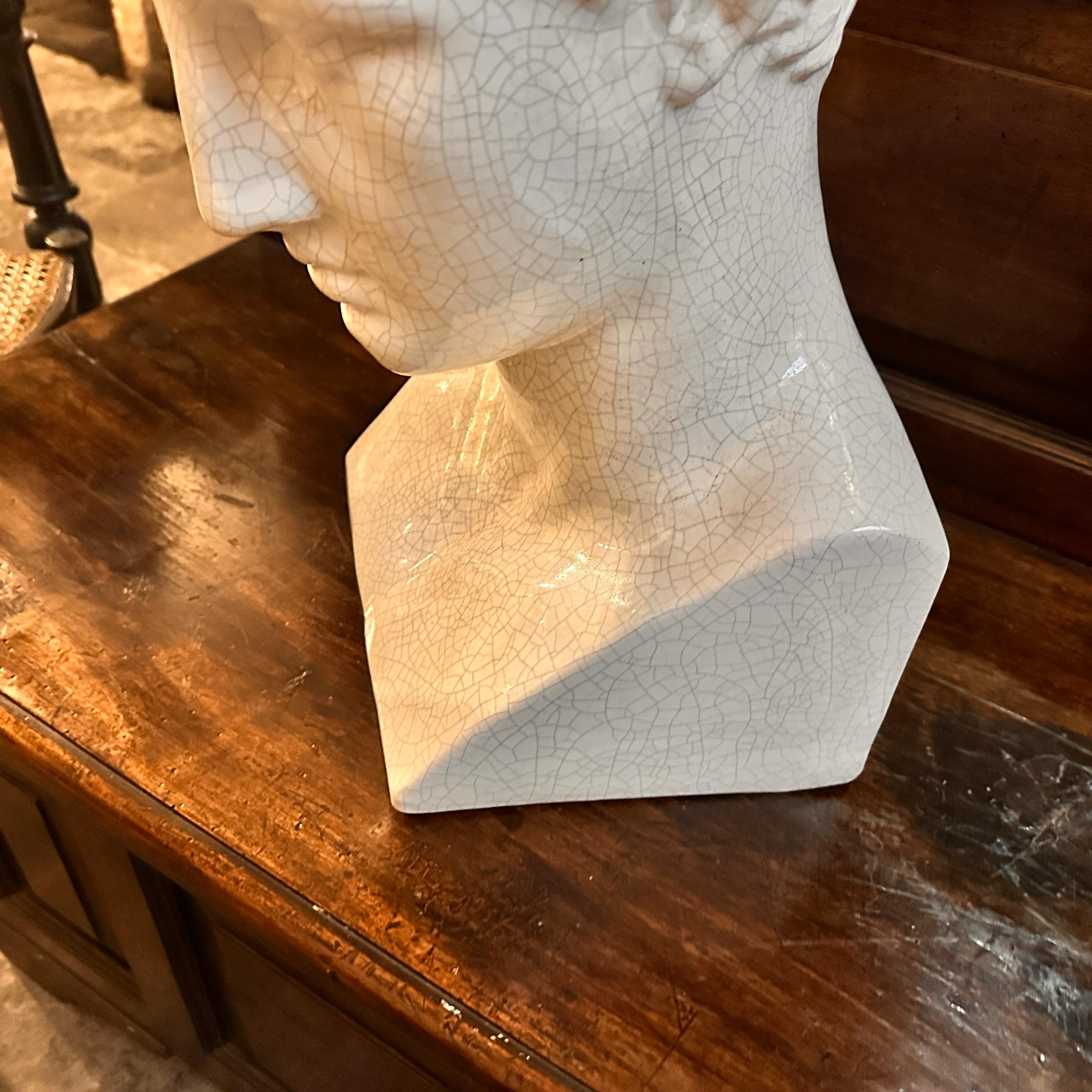 1950s Neoclassical White Crackled Ceramic Italian Bust of Antinoo For Sale 10