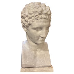 1950s Neoclassical White Crackled Ceramic Italian Bust of Antinoo