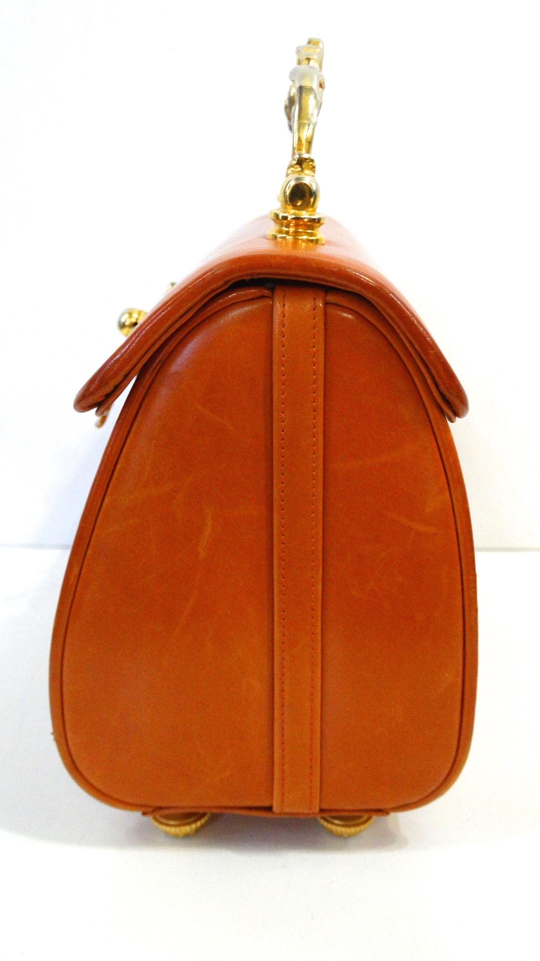 1950s Netti Rosenstein Orange Leather Barrel Bag 8
