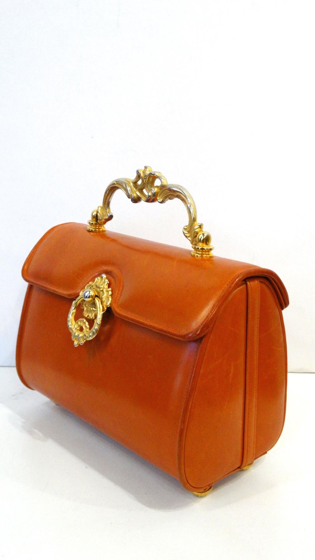 1950s Netti Rosenstein Orange Leather Barrel Bag 12