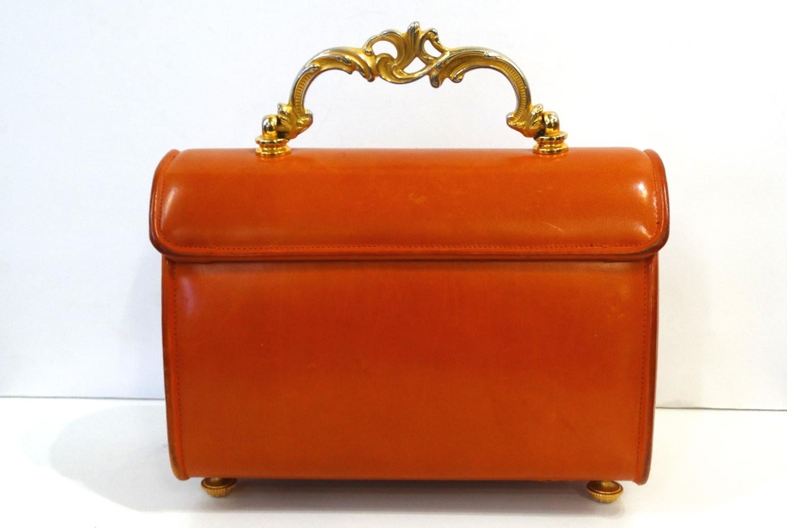 Women's or Men's 1950s Netti Rosenstein Orange Leather Barrel Bag