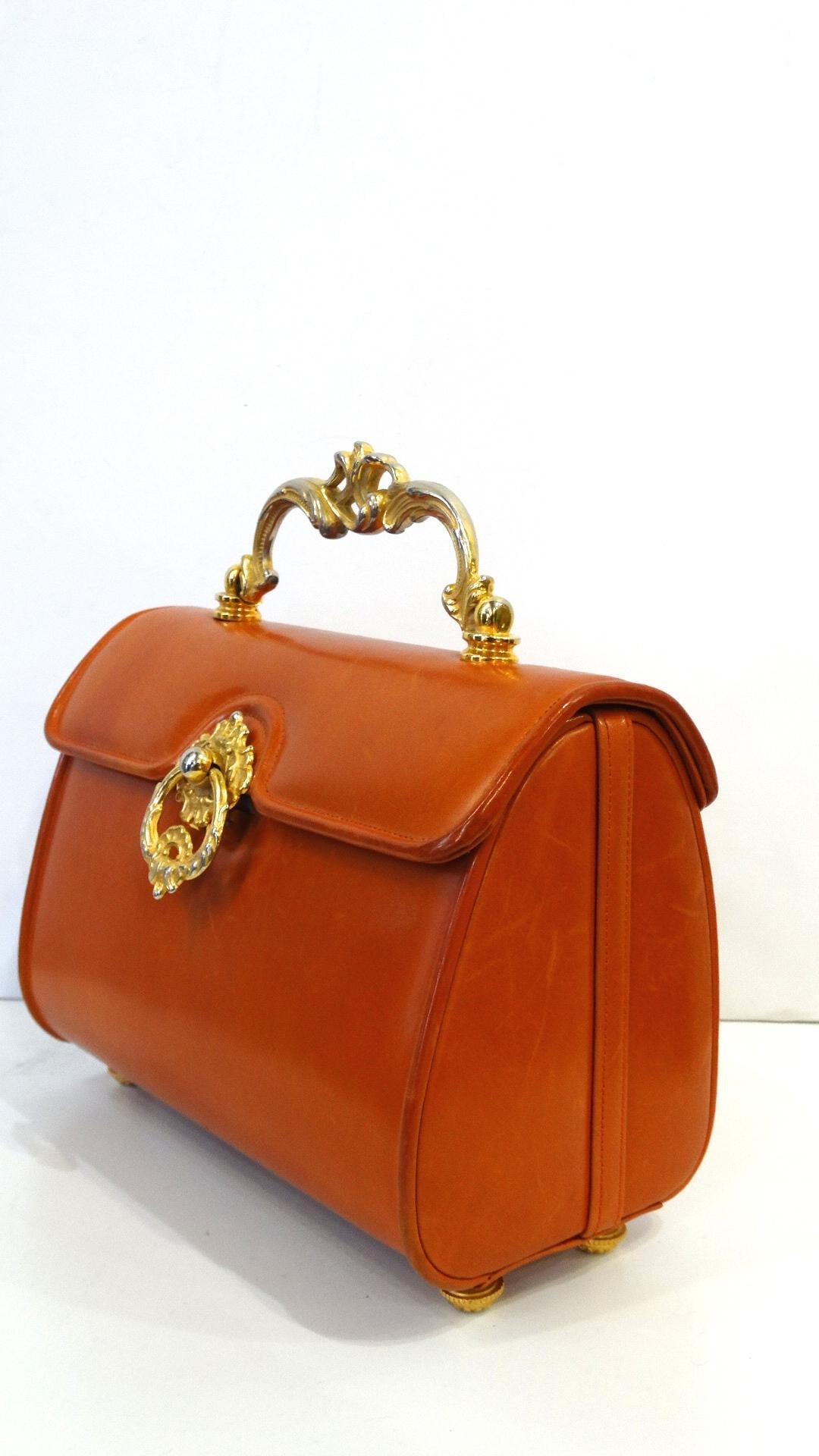 1950s Netti Rosenstein Orange Leather Barrel Bag 3