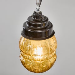 1950's New Old Stock Amber Barrel Pendant Lamps - Unique Pair