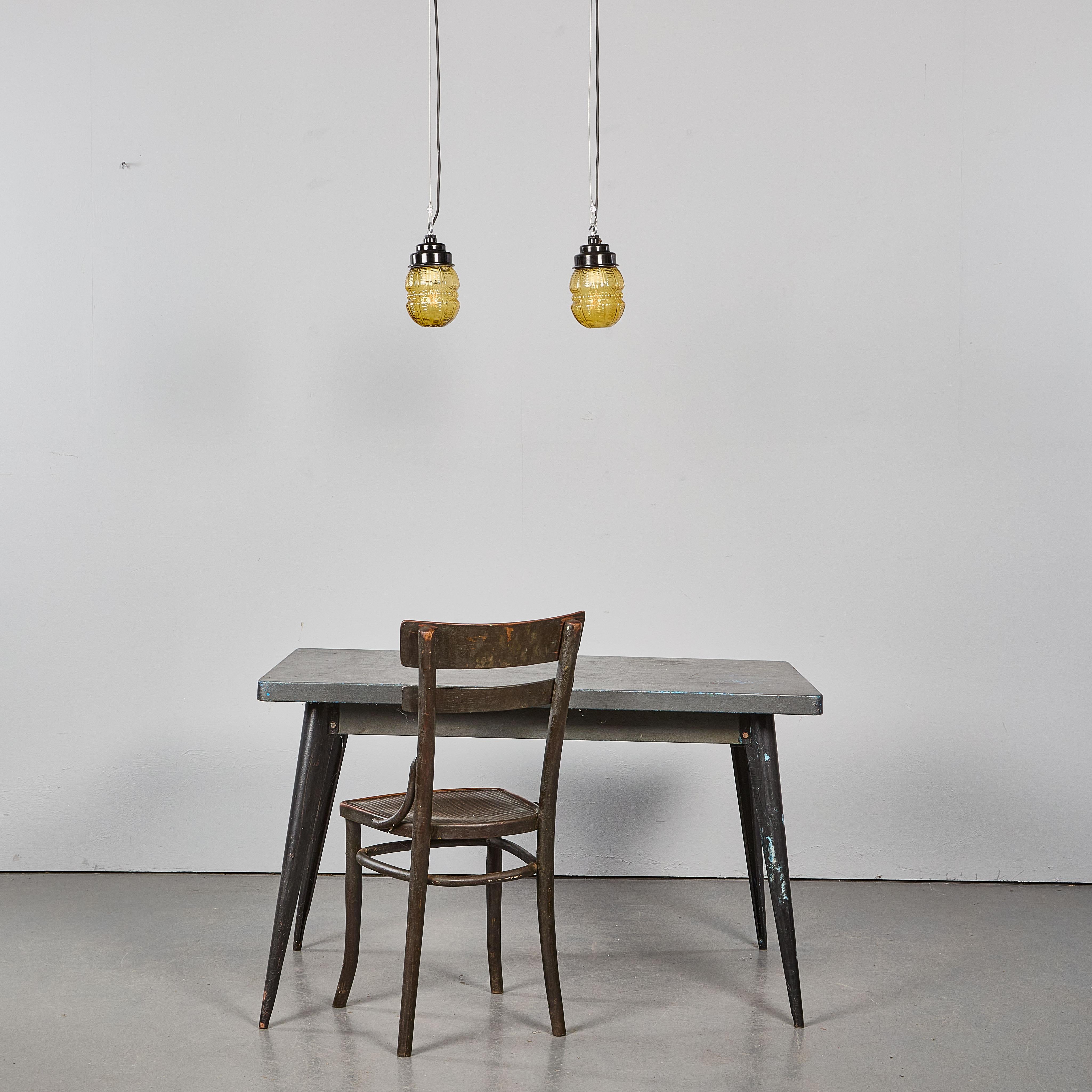 Mid-20th Century 1950's New Old Stock Amber Barrel Pendant Lamps - Unique Pair For Sale
