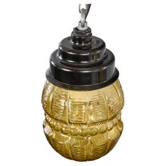 1950's New Old Stock Amber Barrel Pendant Lamps - Unique Pair