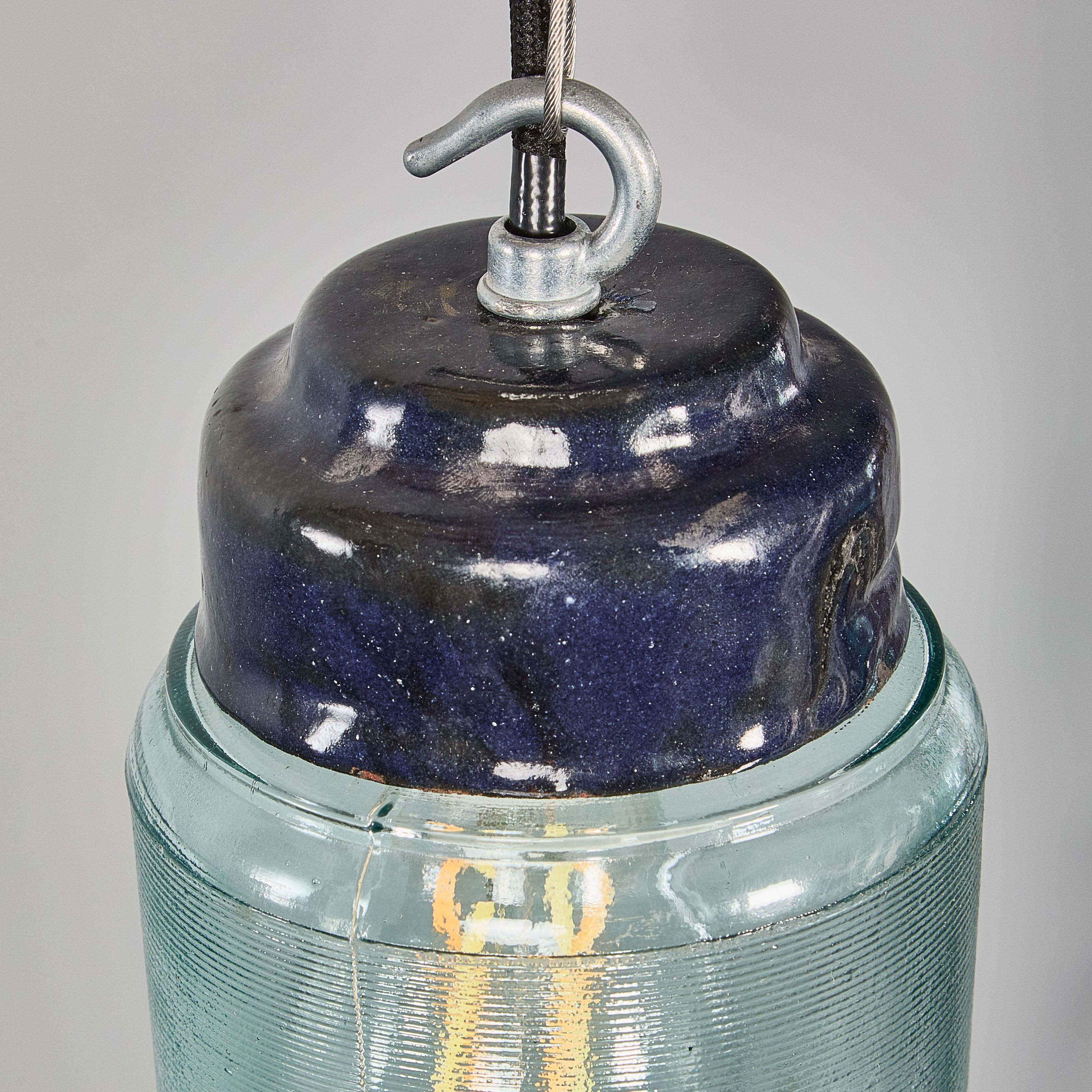 1950’s New Old Stock Aqua Barrel Pendant Lamps – Good Qty Available For Sale 4