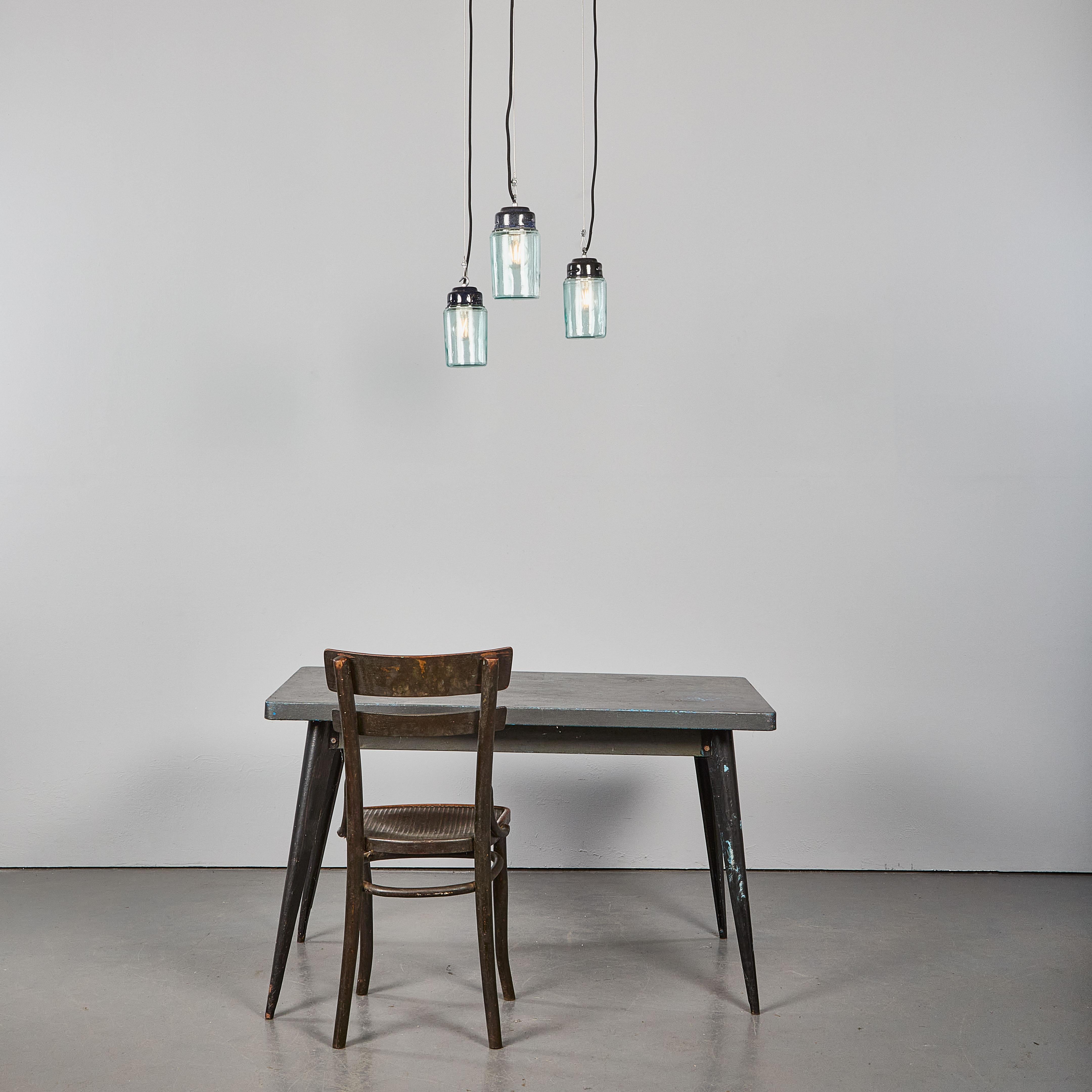 1950’s New Old Stock Aqua Barrel Pendant Lamps – Good Qty Available In Good Condition For Sale In Hook, Hampshire