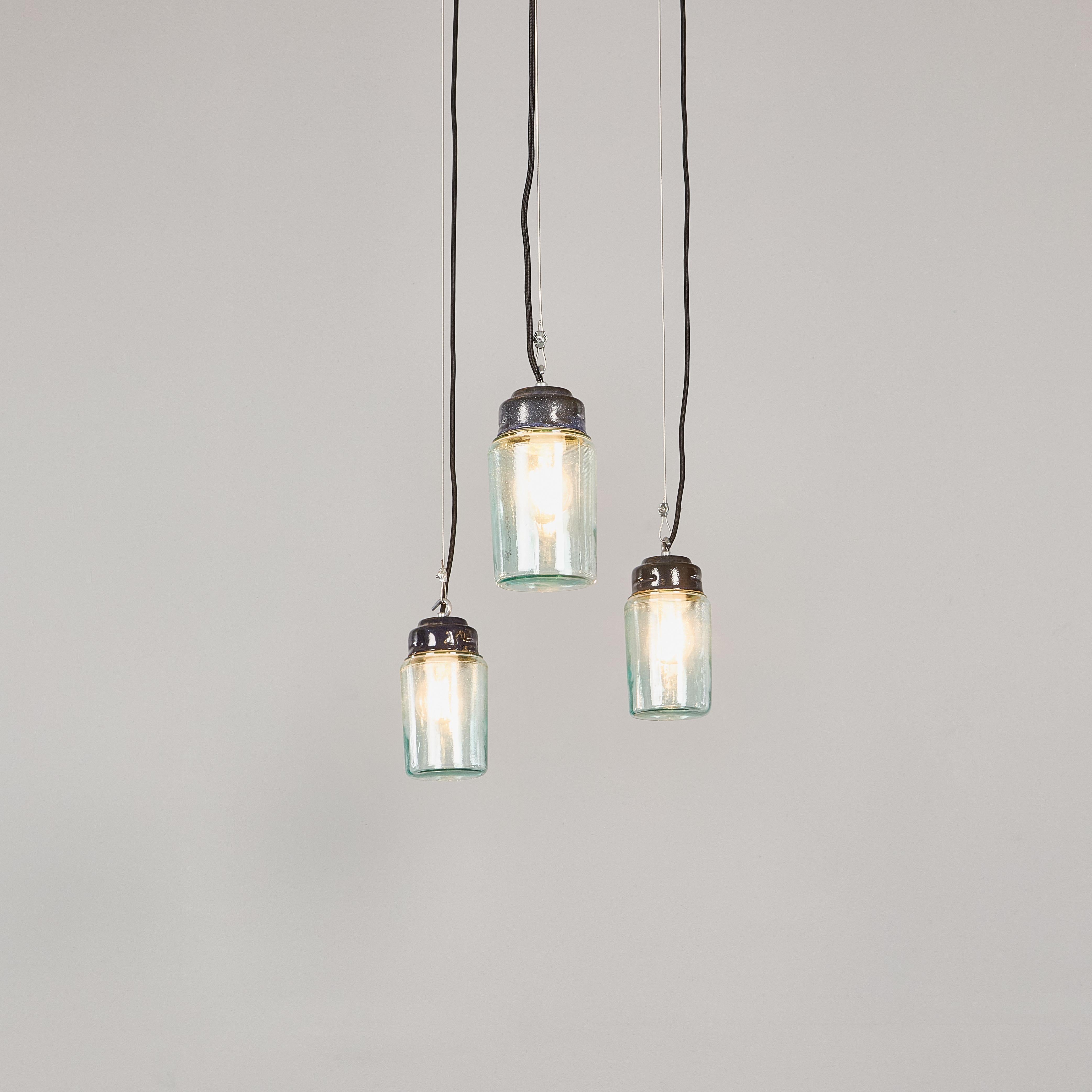 Mid-20th Century 1950’s New Old Stock Aqua Barrel Pendant Lamps – Good Qty Available For Sale