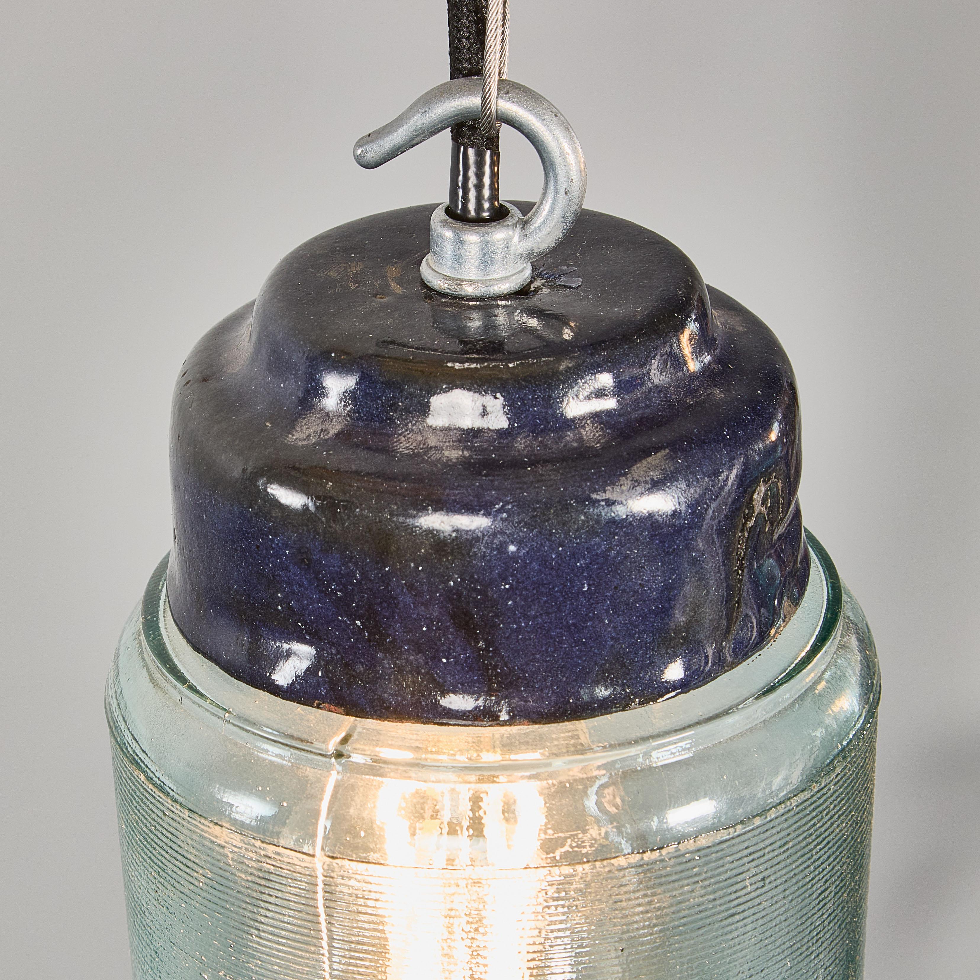 1950’s New Old Stock Aqua Barrel Pendant Lamps – Good Qty Available For Sale 3