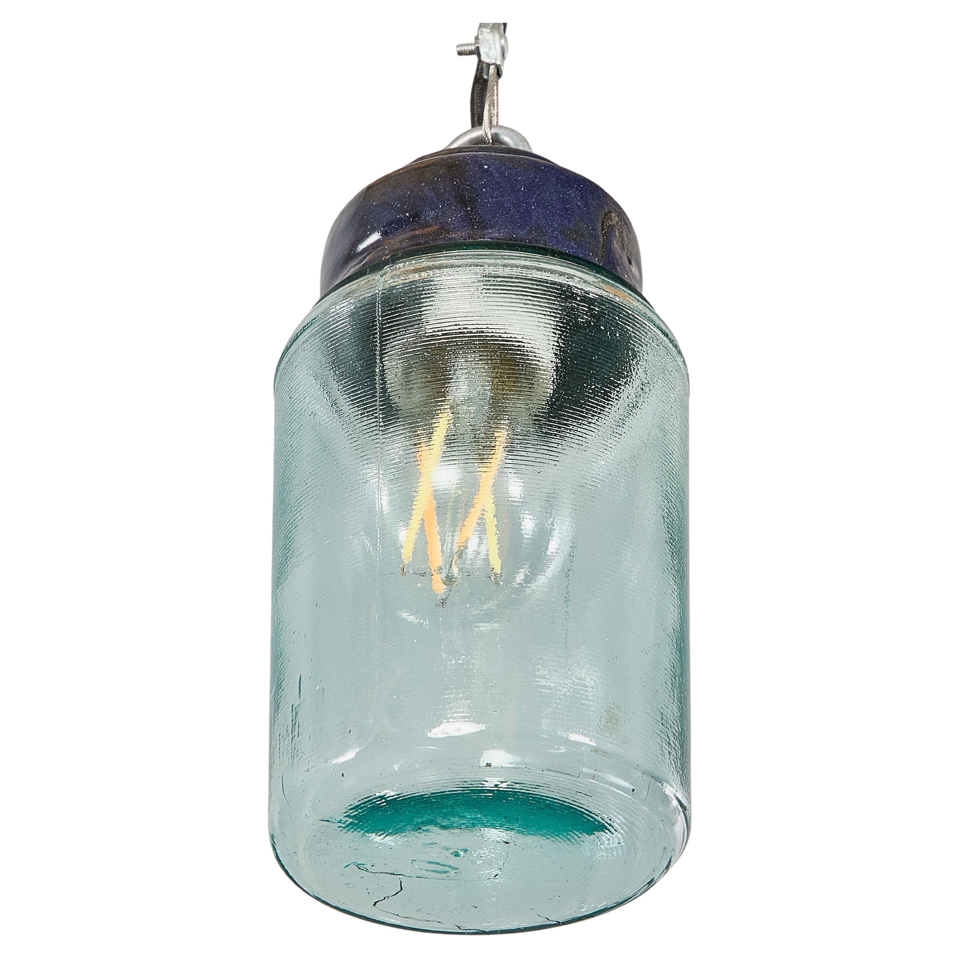 1950’s New Old Stock Aqua Barrel Pendant Lamps – Good Qty Available For Sale