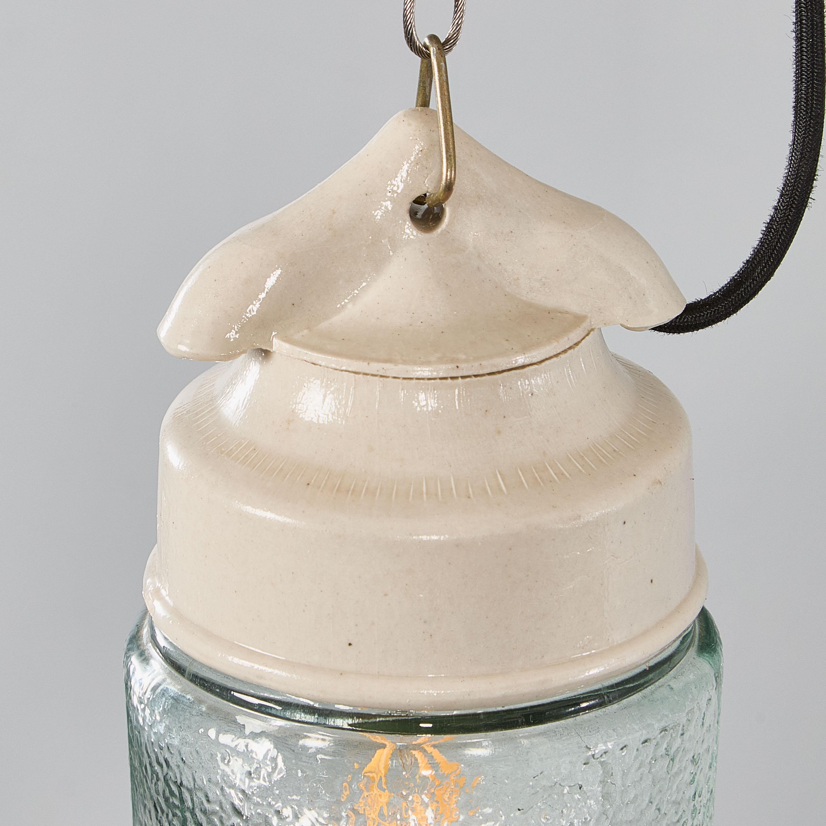 1950's New Old Stock Ceramic Top Aqua Cylinder Pendant Lamp - Good Qty Available For Sale 1