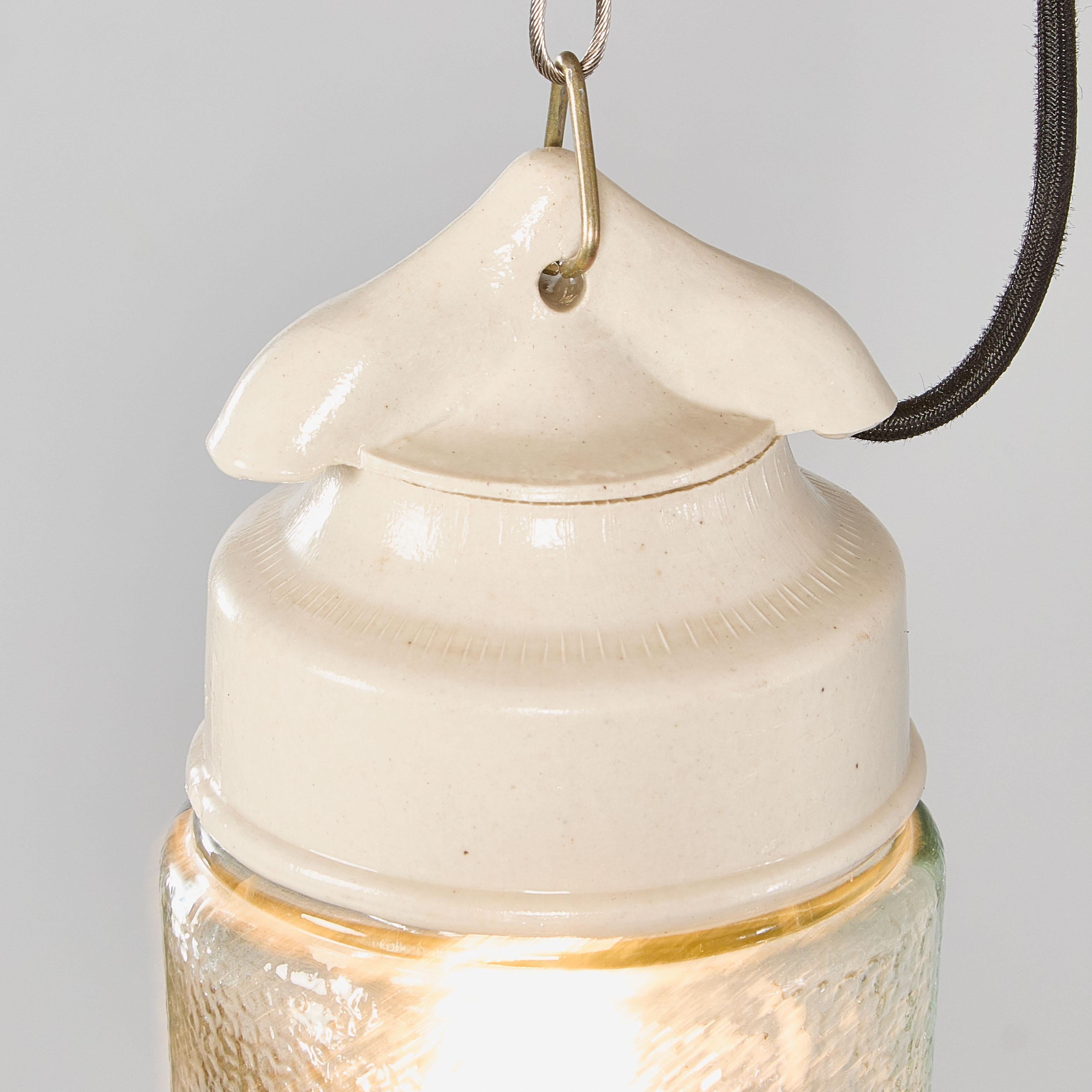 1950's New Old Stock Ceramic Top Aqua Cylinder Pendant Lamp - Good Qty Available For Sale 2