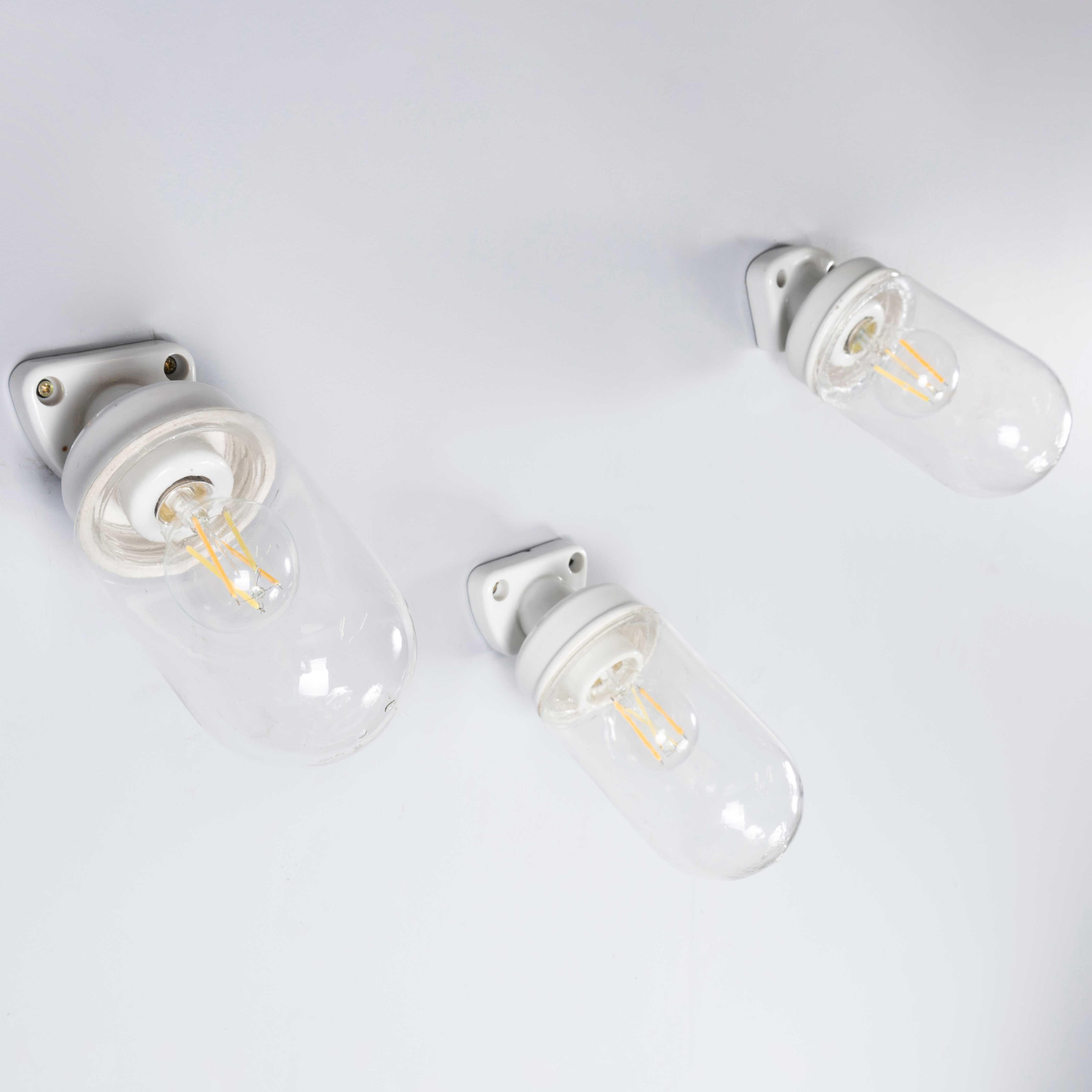 Mid-20th Century 1950's New Old Stock Cermic And Glass Angled Wall Lamps - Long For Sale