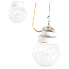 1950's New Old Stock Clear Glass Round Pendant Lamps