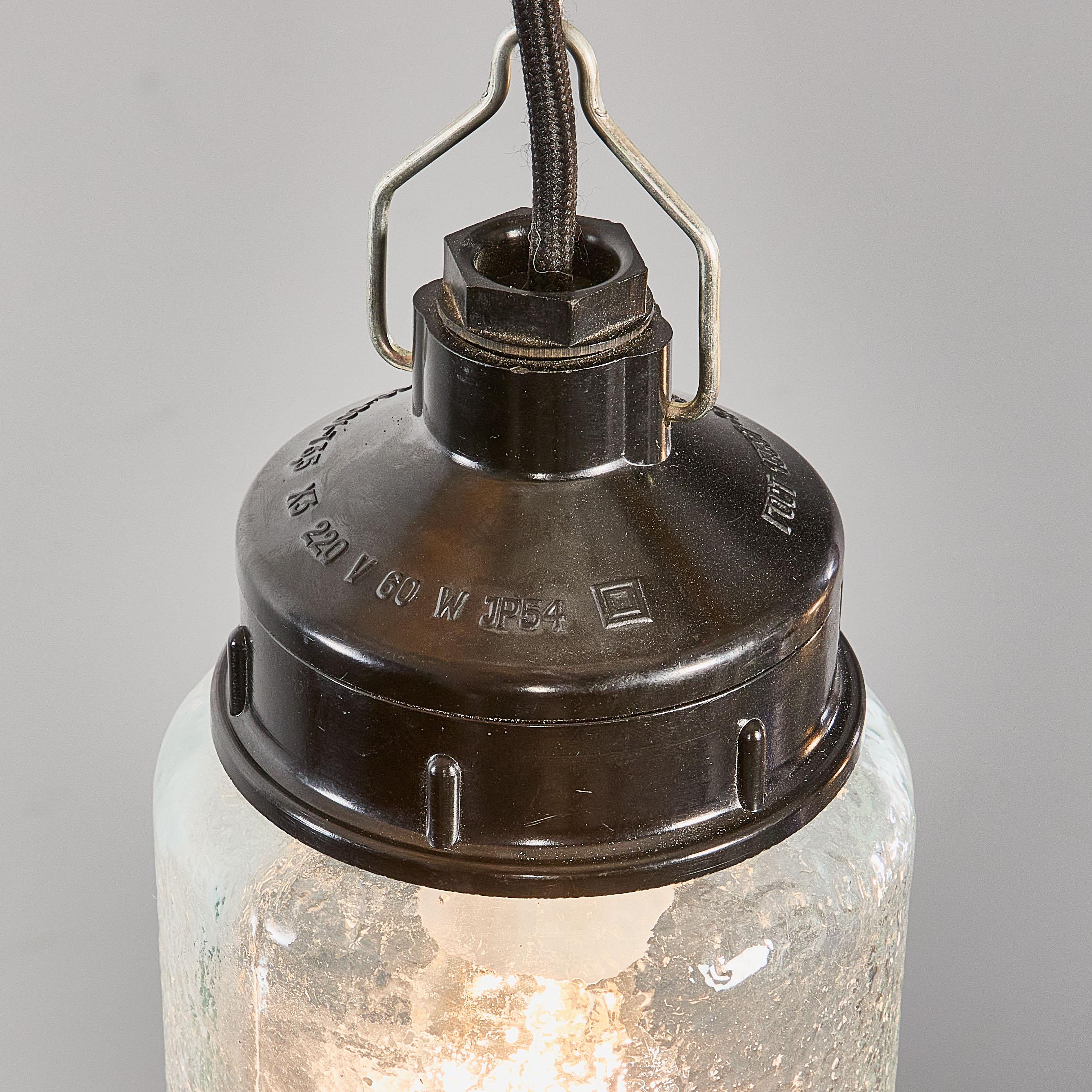 Lampade a sospensione a cilindro screziate trasparenti degli anni '50 - coppia unica in vendita 2