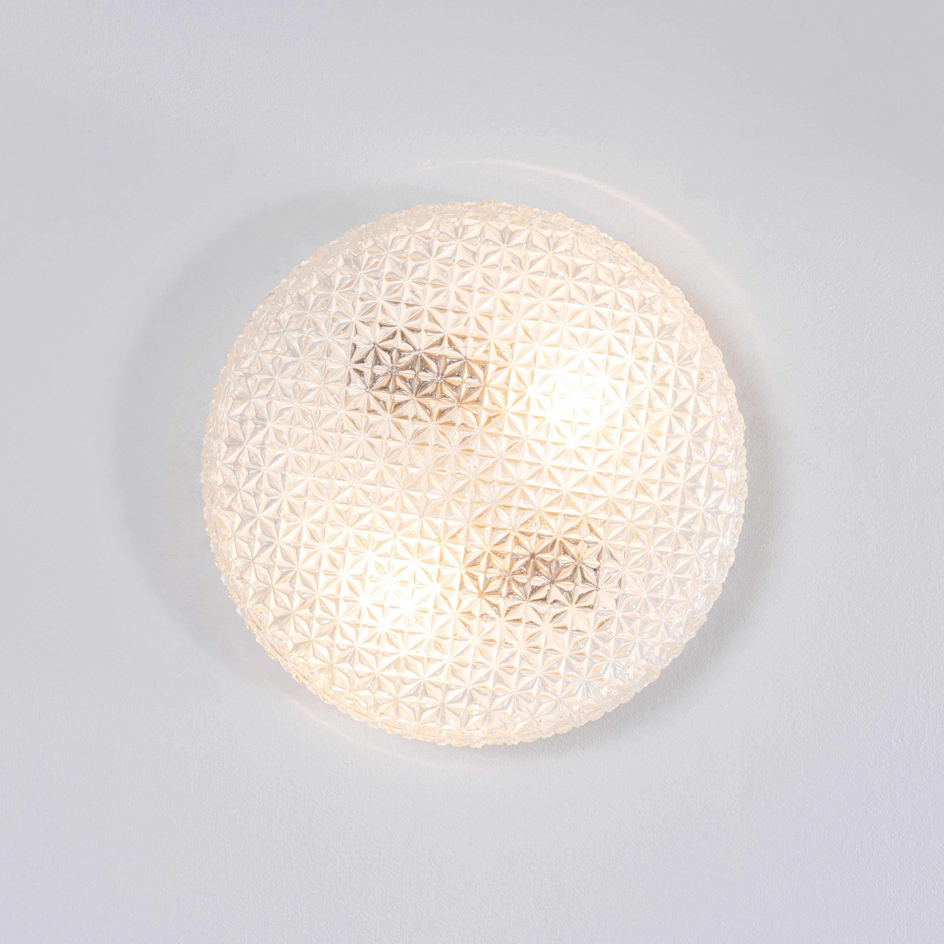 Glass 1950's New Old Stock Czech Clear Diamond Wall - Ceiling Lamp For Sale