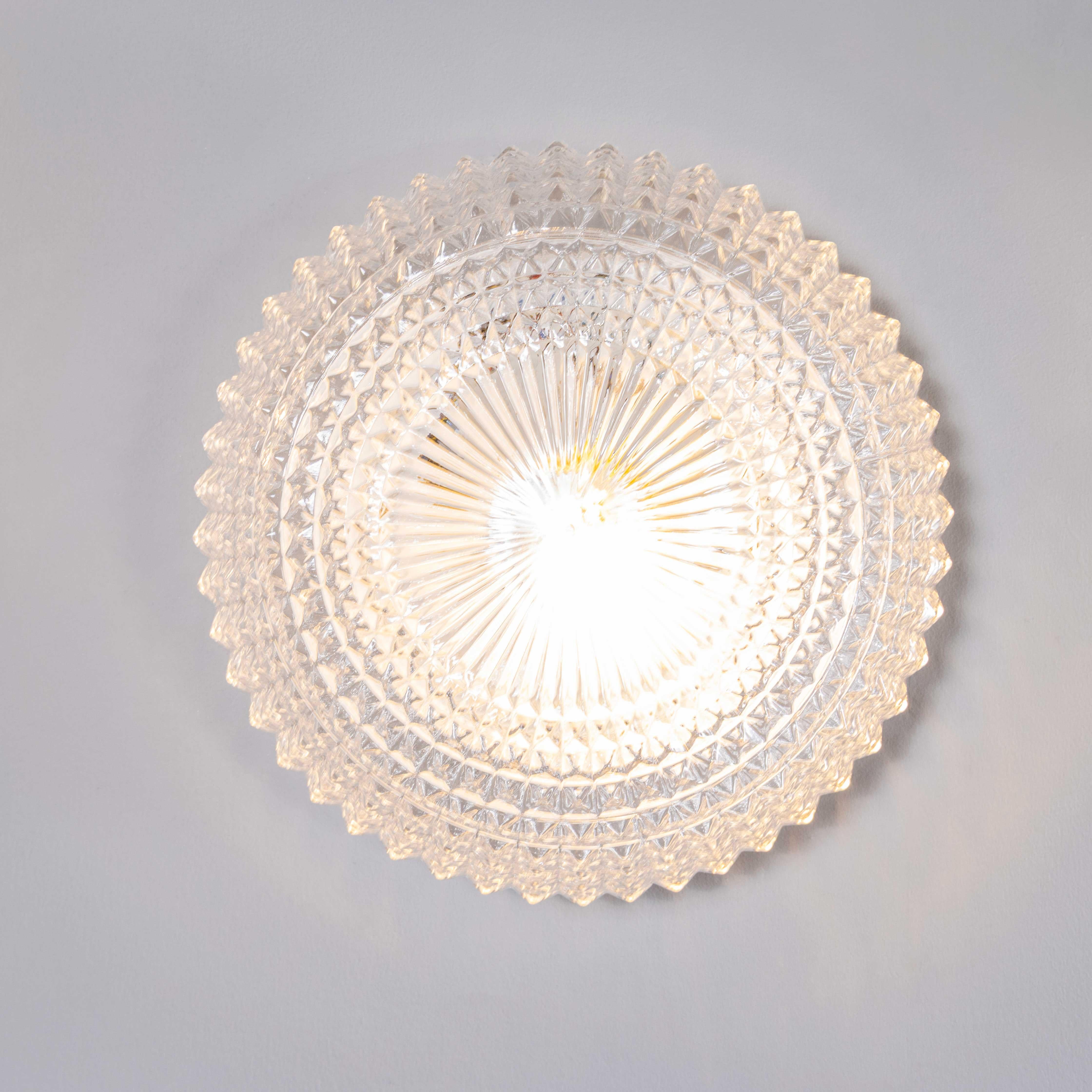 Glass 1950's New Old Stock Czech Clear Domed Diamond Wall - Ceiling Lamp For Sale