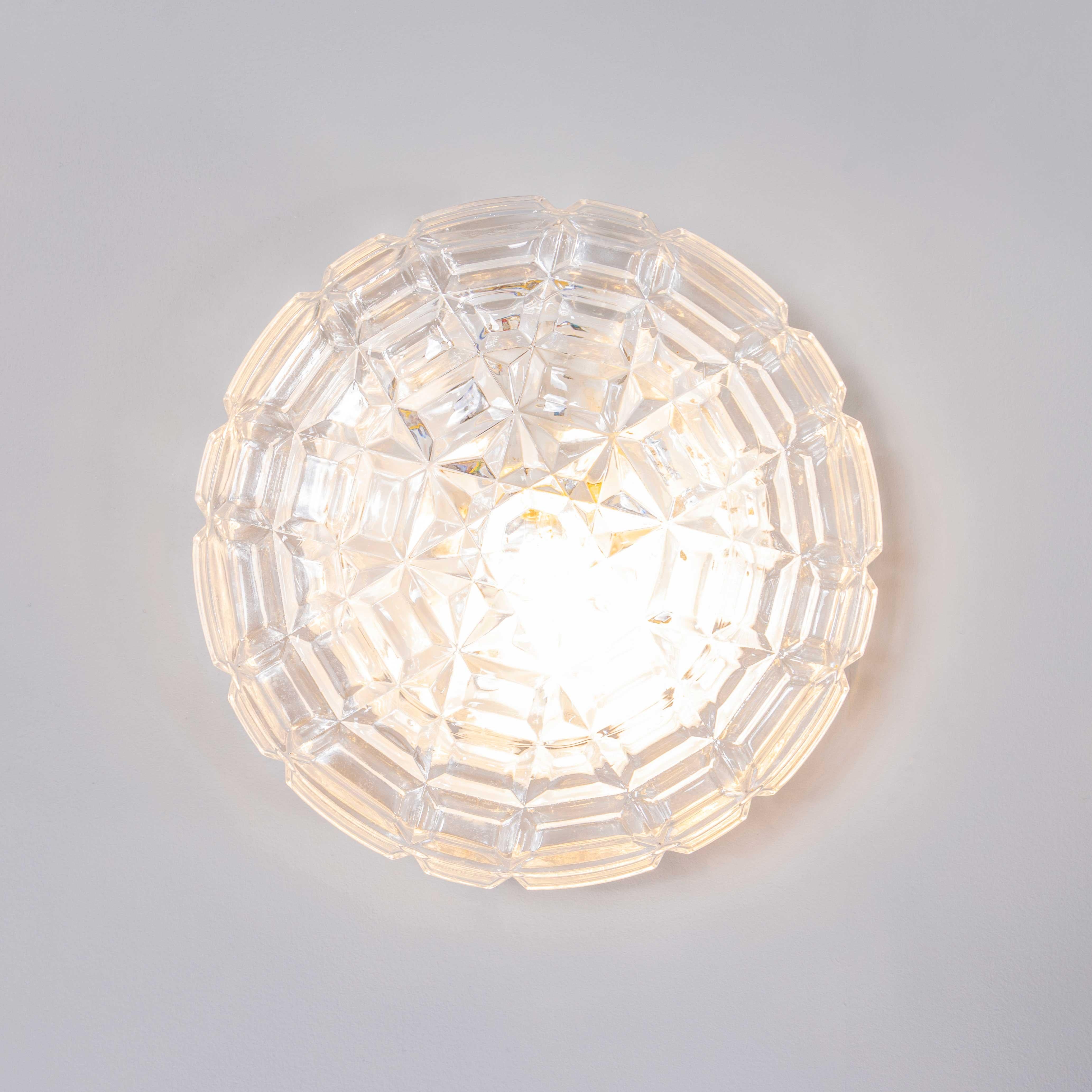 Glass 1950's New Old Stock Czech Faceted Wall - Ceiling Lamp For Sale