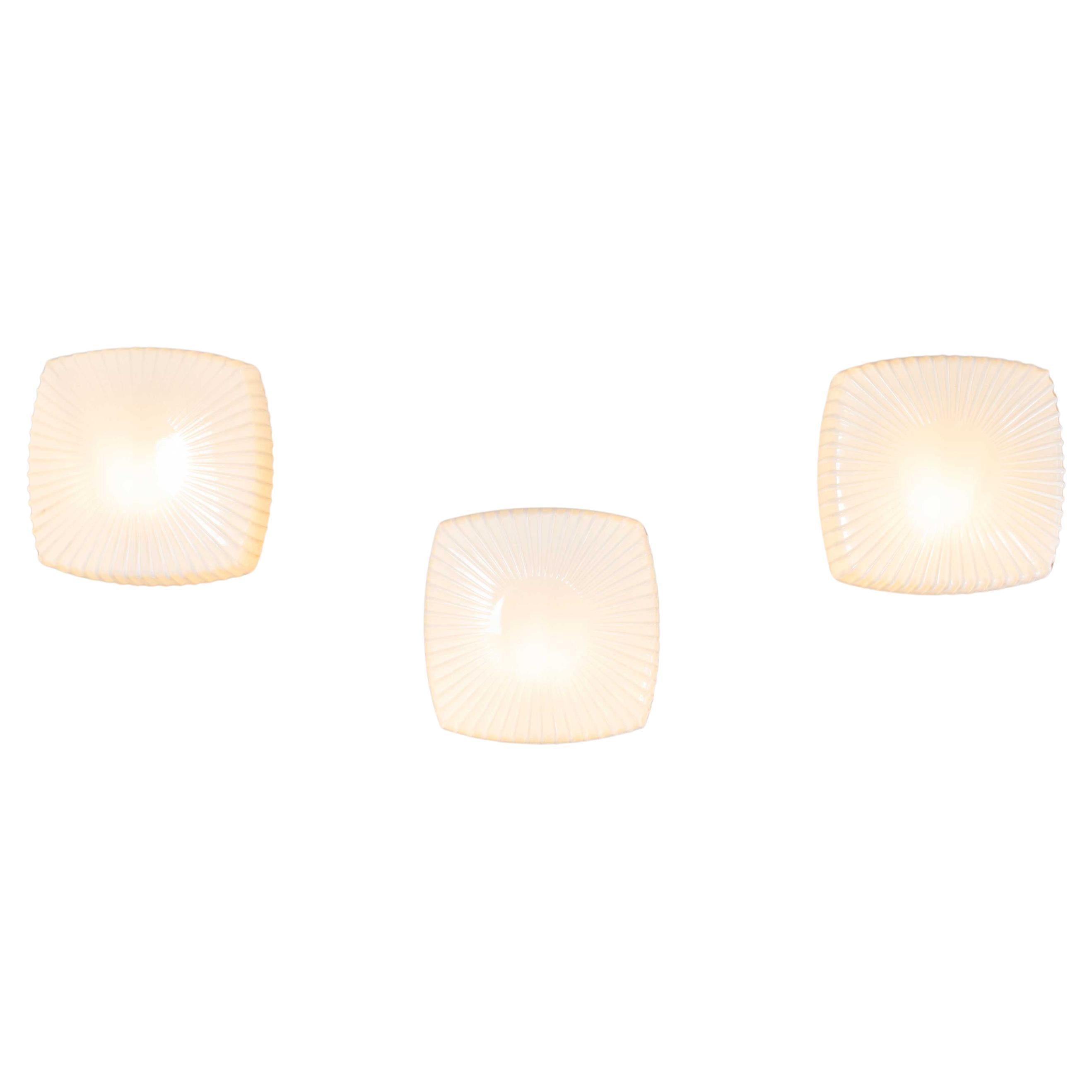 1950's New Old Stock Czech Opaline Ribbed Dish Wall - Ceiling Lamp