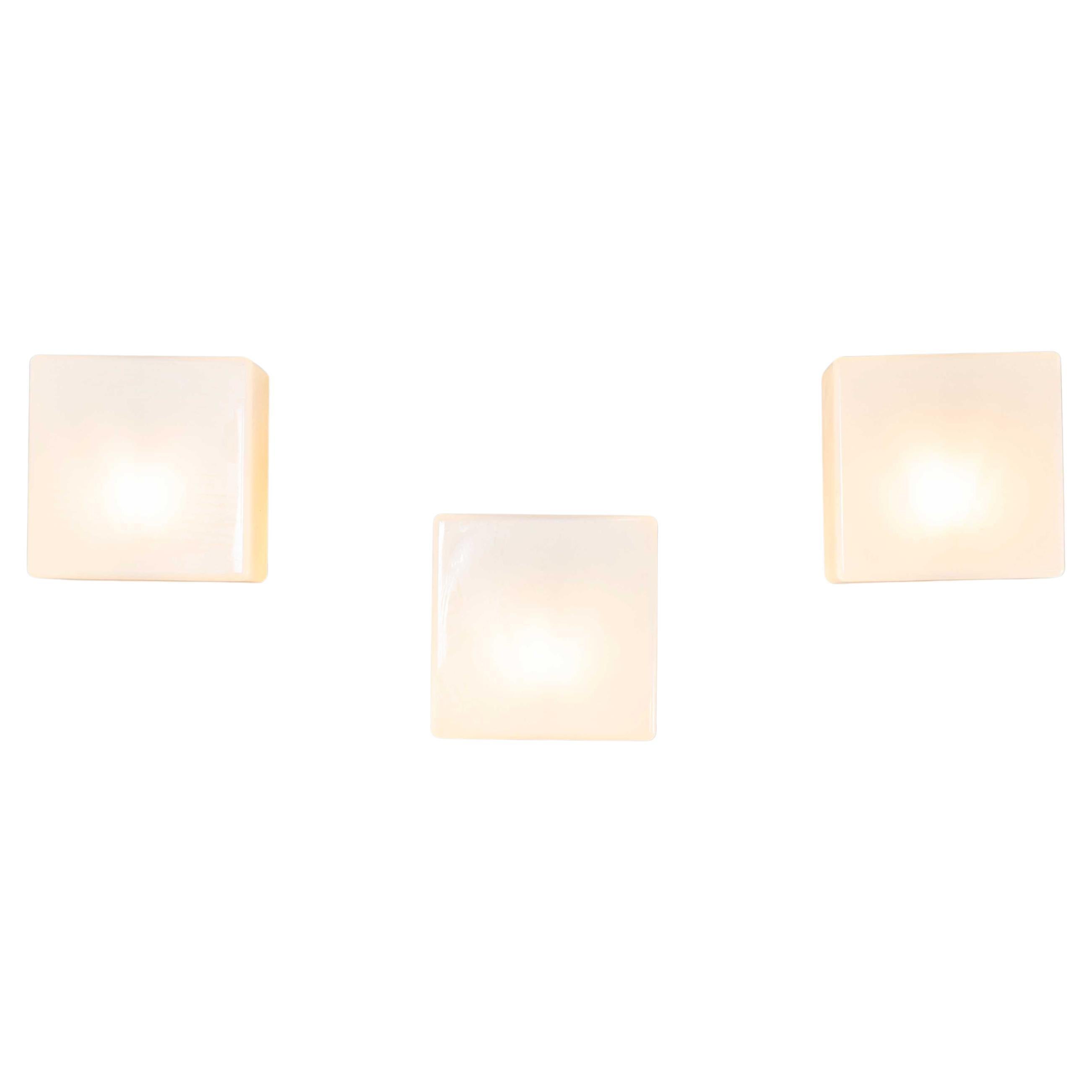 1950's New Old Stock Czech Opaline Square Dish Wall - Ceiling Lamp