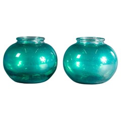 Vintage 1950's New Old Stock Fairground Green Fish Bowls - Pair