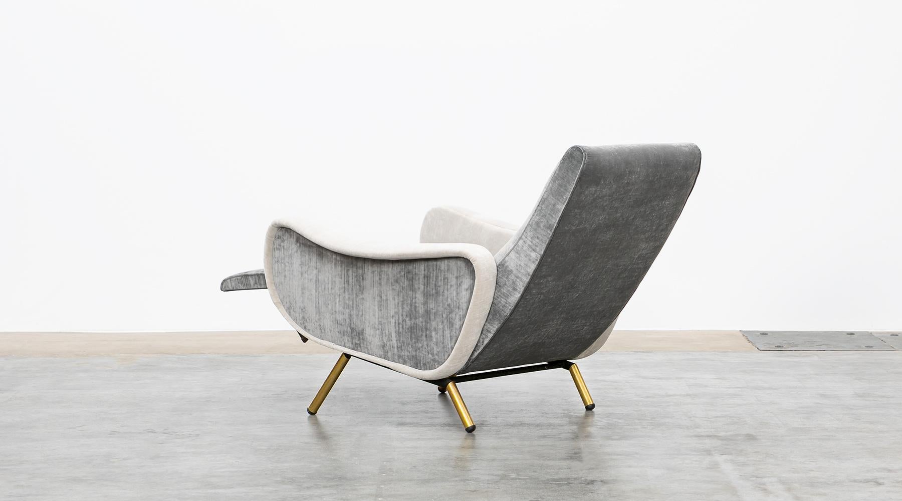 1950s New Upholstery in Grey, Brass Legs, Pair of Lounge Chairs by Marco Zanuso 3