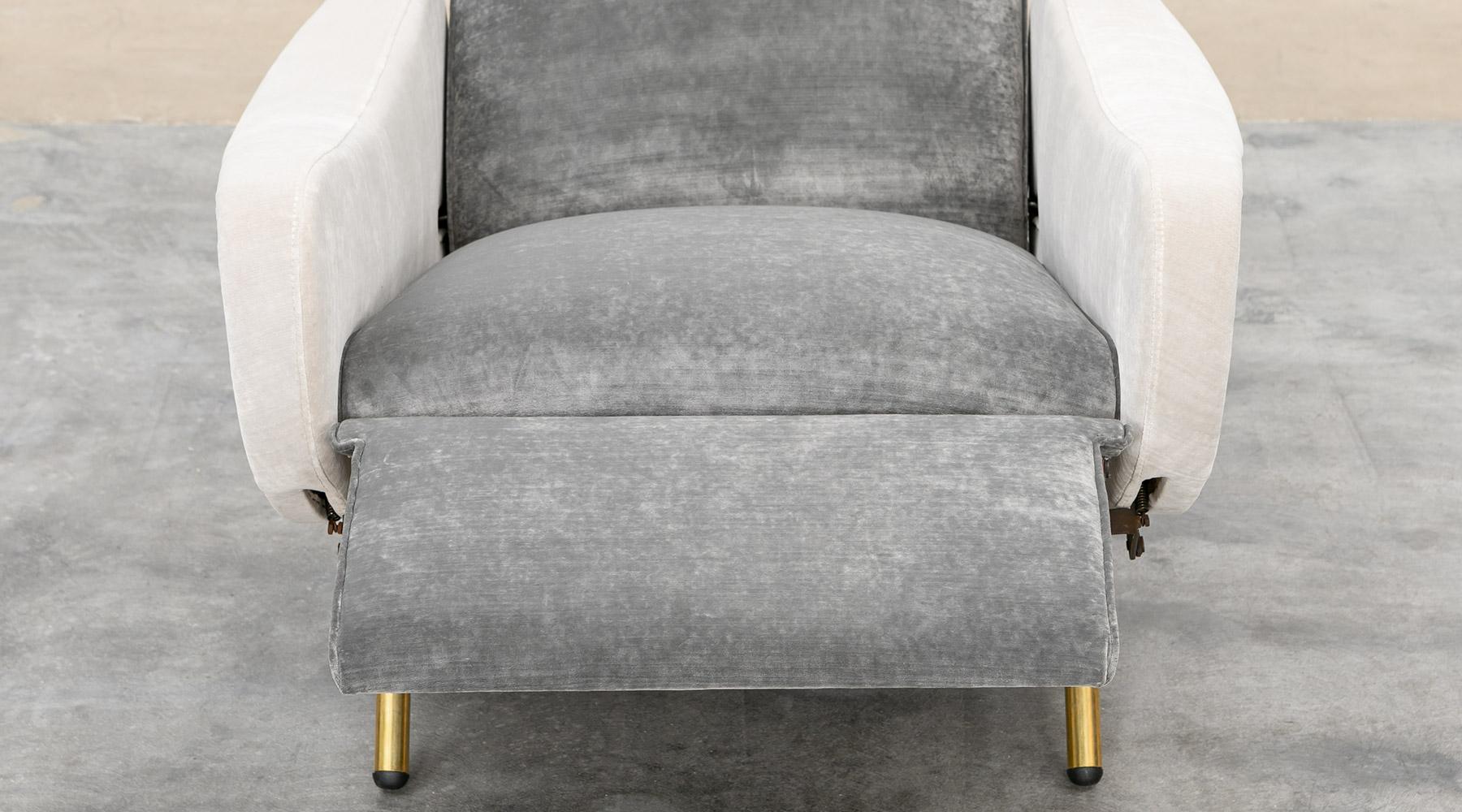 1950s New Upholstery in Grey, Brass Legs, Pair of Lounge Chairs by Marco Zanuso 6
