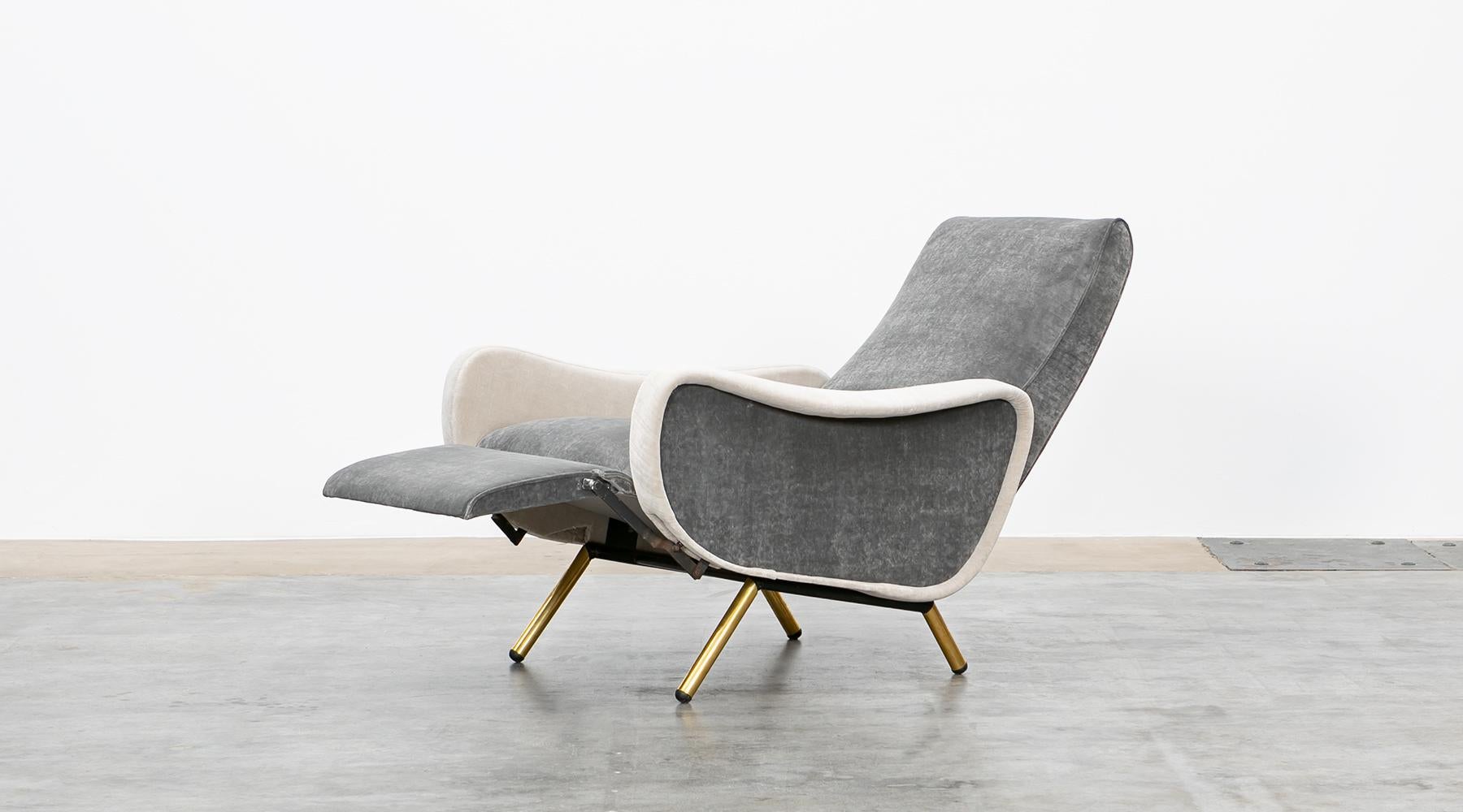 Mid-20th Century 1950s New Upholstery in Grey, Brass Legs, Pair of Lounge Chairs by Marco Zanuso
