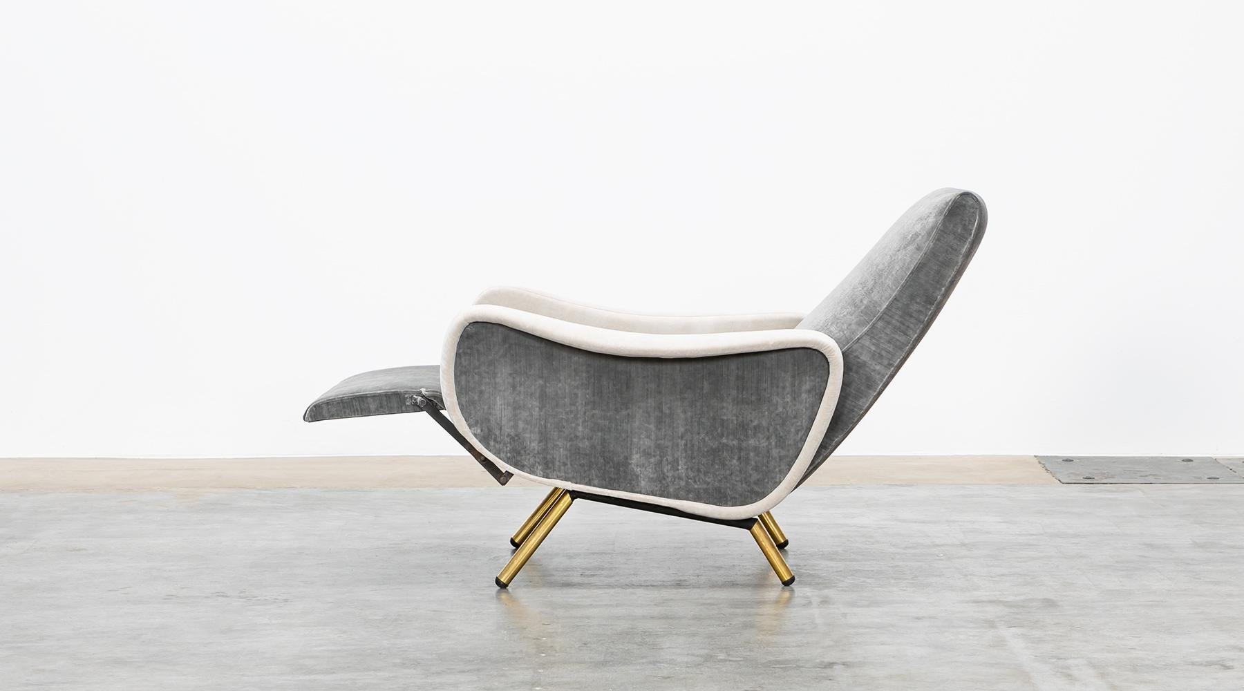 1950s New Upholstery in Grey, Brass Legs, Pair of Lounge Chairs by Marco Zanuso 1