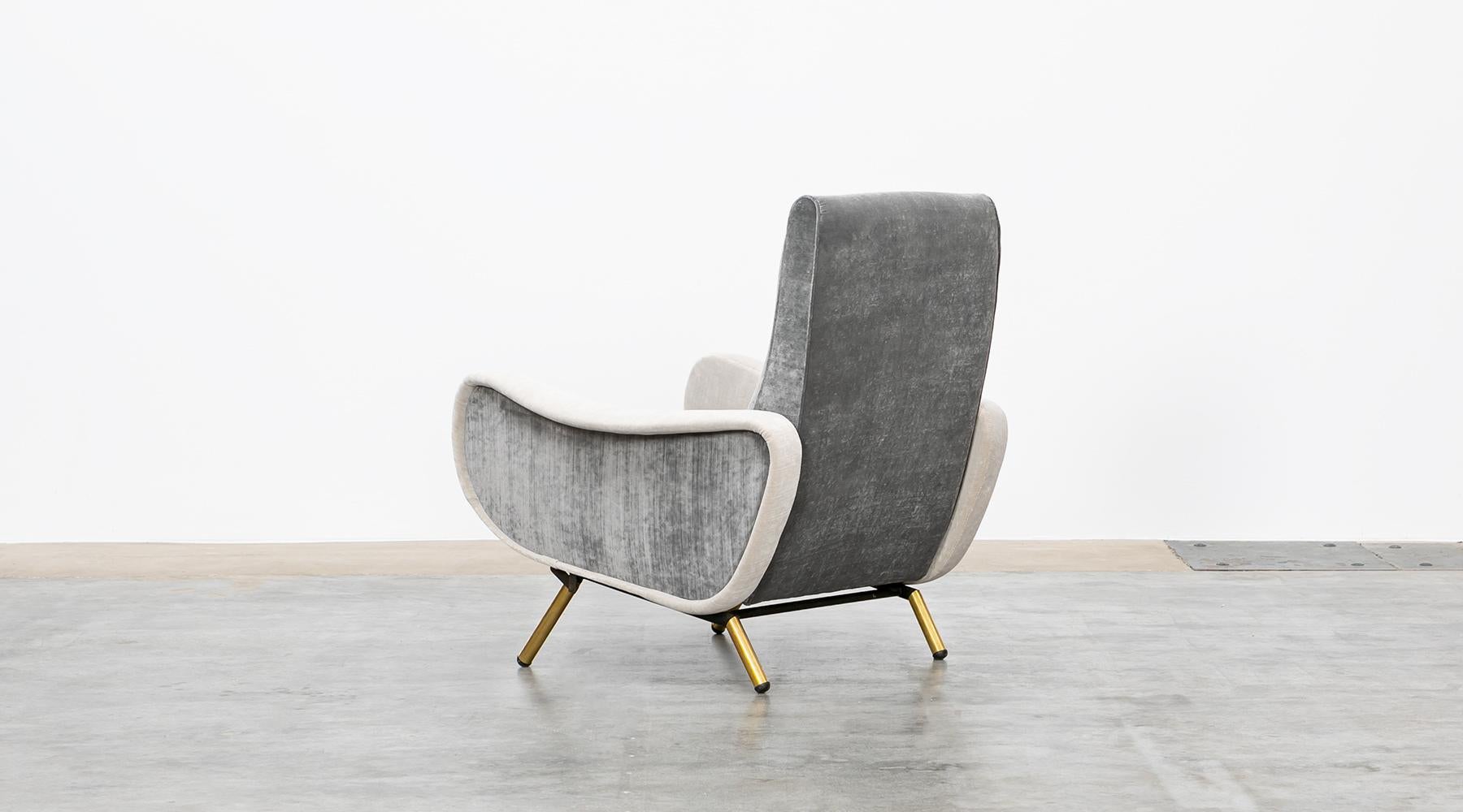 1950s New Upholstery in Grey, Brass Legs, Pair of Lounge Chairs by Marco Zanuso 2