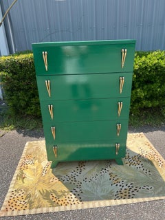 1950s Newly Lacquered Mid-Century Art Deco Style 5 Drawer Tall Chest