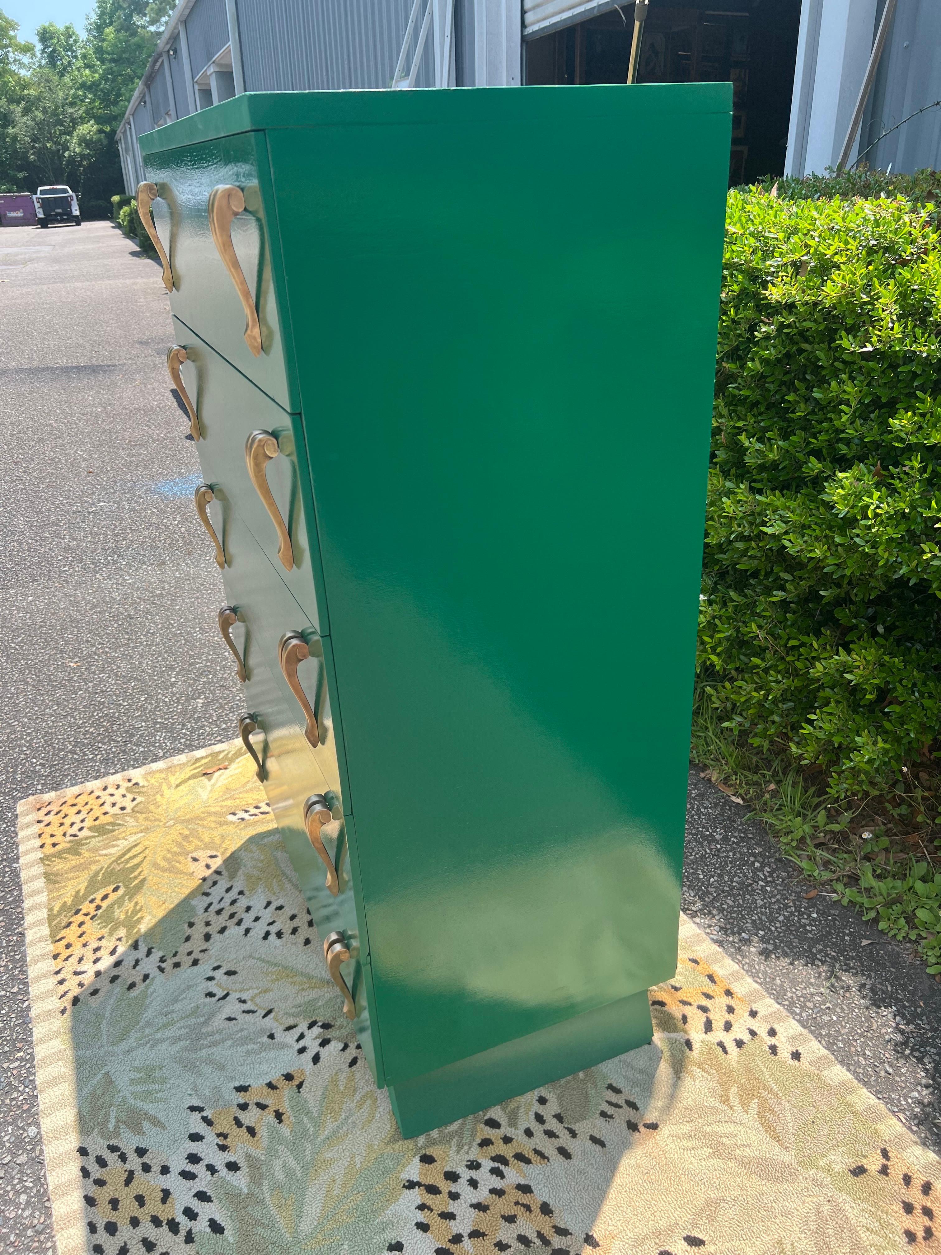 1950s Newly Lacquered Mid-Century Art Deco Style 5 Drawer Tall Chest In Good Condition In Charleston, SC
